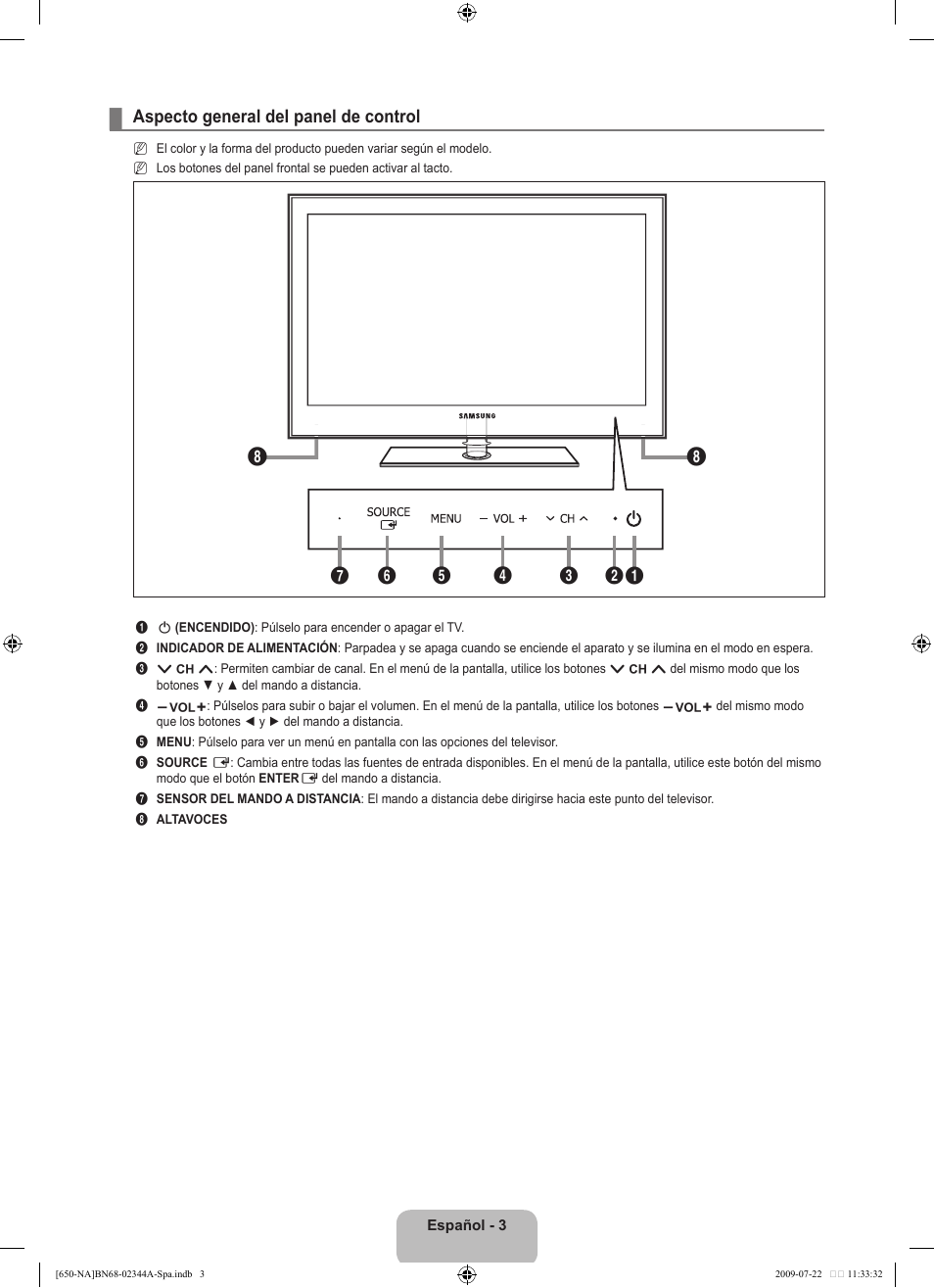 Aspecto general del panel de control | Samsung LN65B650X1FXZA User Manual | Page 109 / 286