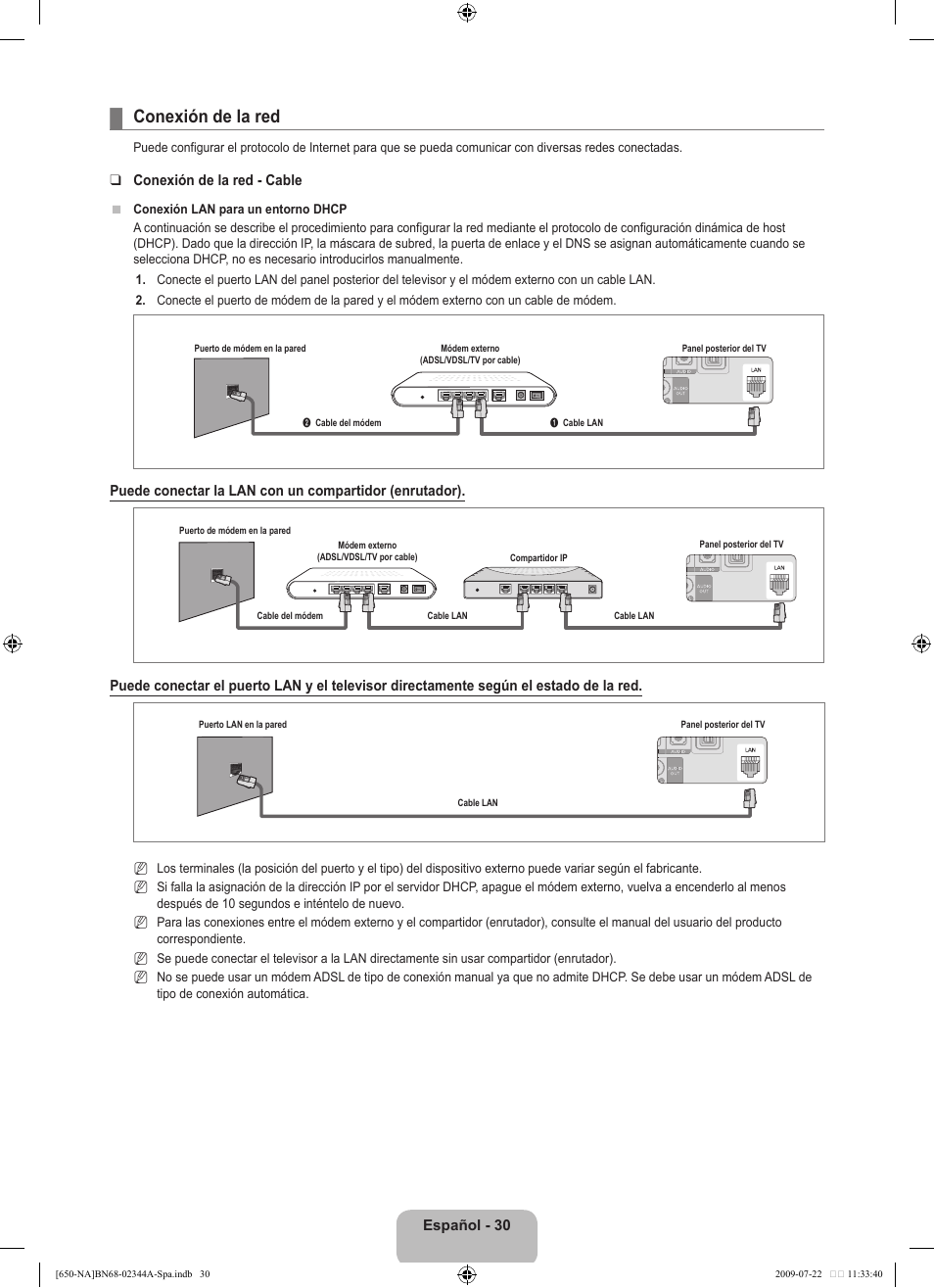 Conexión de la red | Samsung LN65B650X1FXZA User Manual | Page 136 / 286