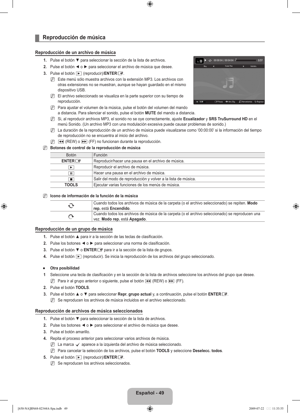 Reproducción de música | Samsung LN65B650X1FXZA User Manual | Page 155 / 286