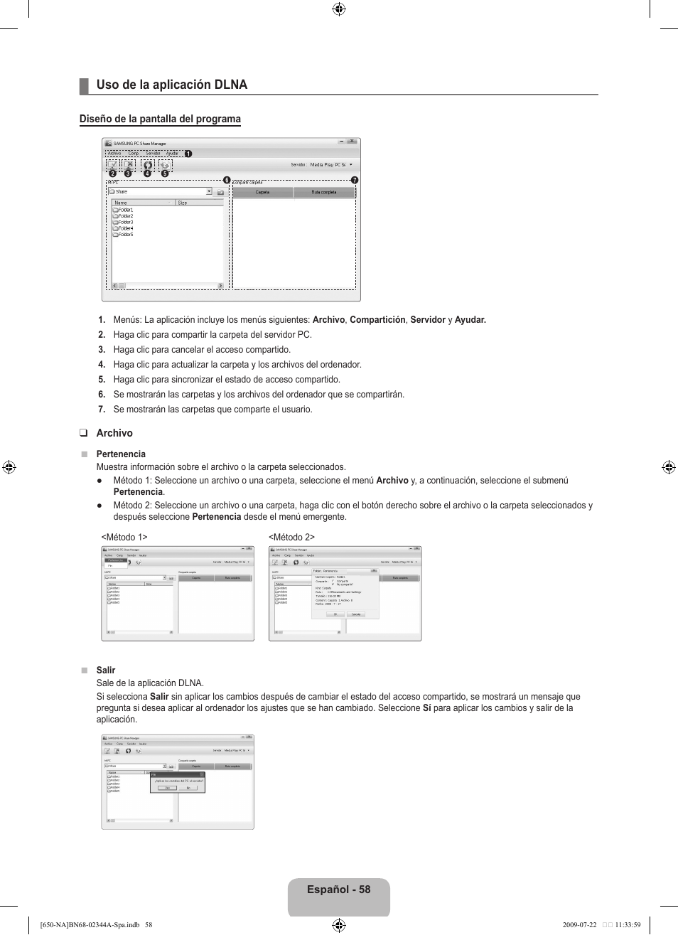 Uso de la aplicación dlna | Samsung LN65B650X1FXZA User Manual | Page 164 / 286