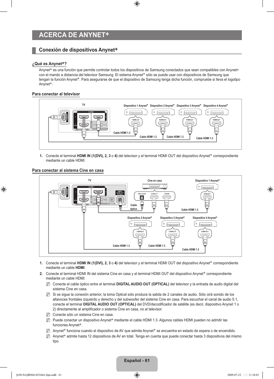 Acerca de anynet, Conexión de dispositivos anynet | Samsung LN65B650X1FXZA User Manual | Page 167 / 286