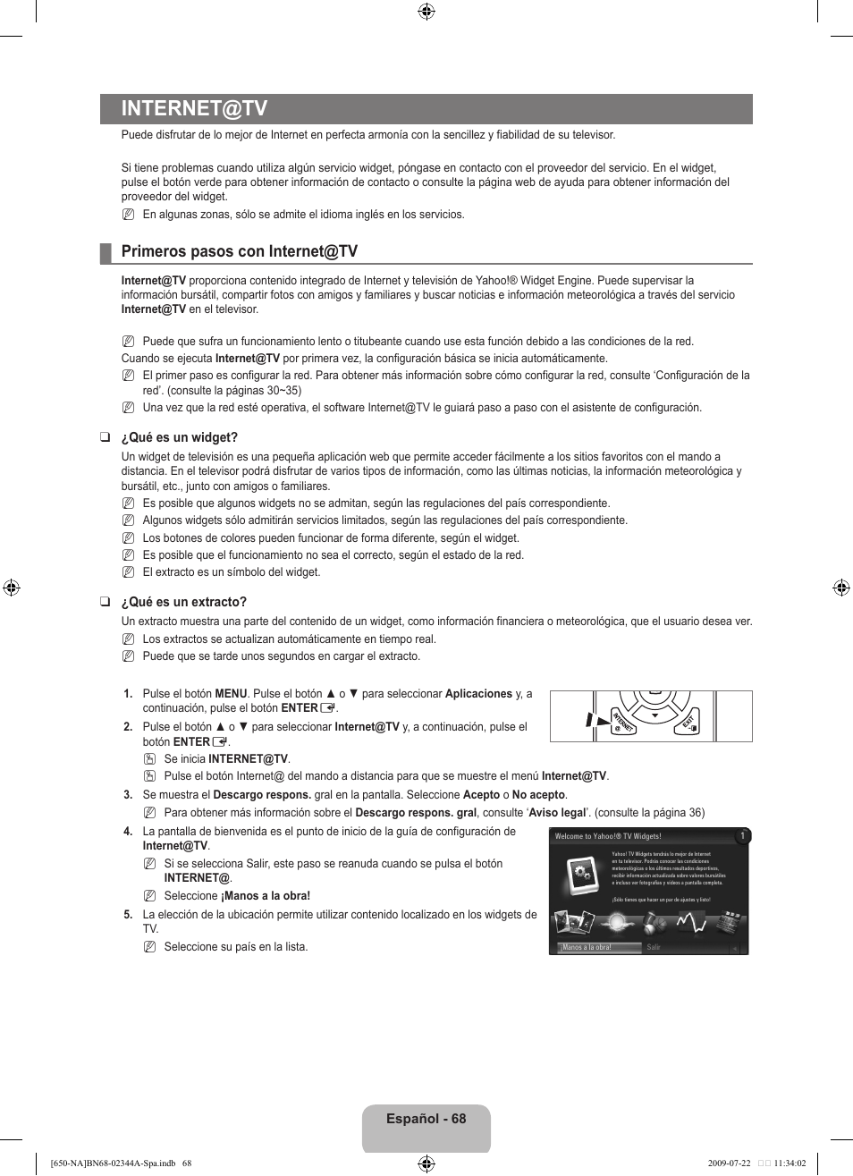 Internet@tv, Primeros pasos con internet@tv | Samsung LN65B650X1FXZA User Manual | Page 174 / 286