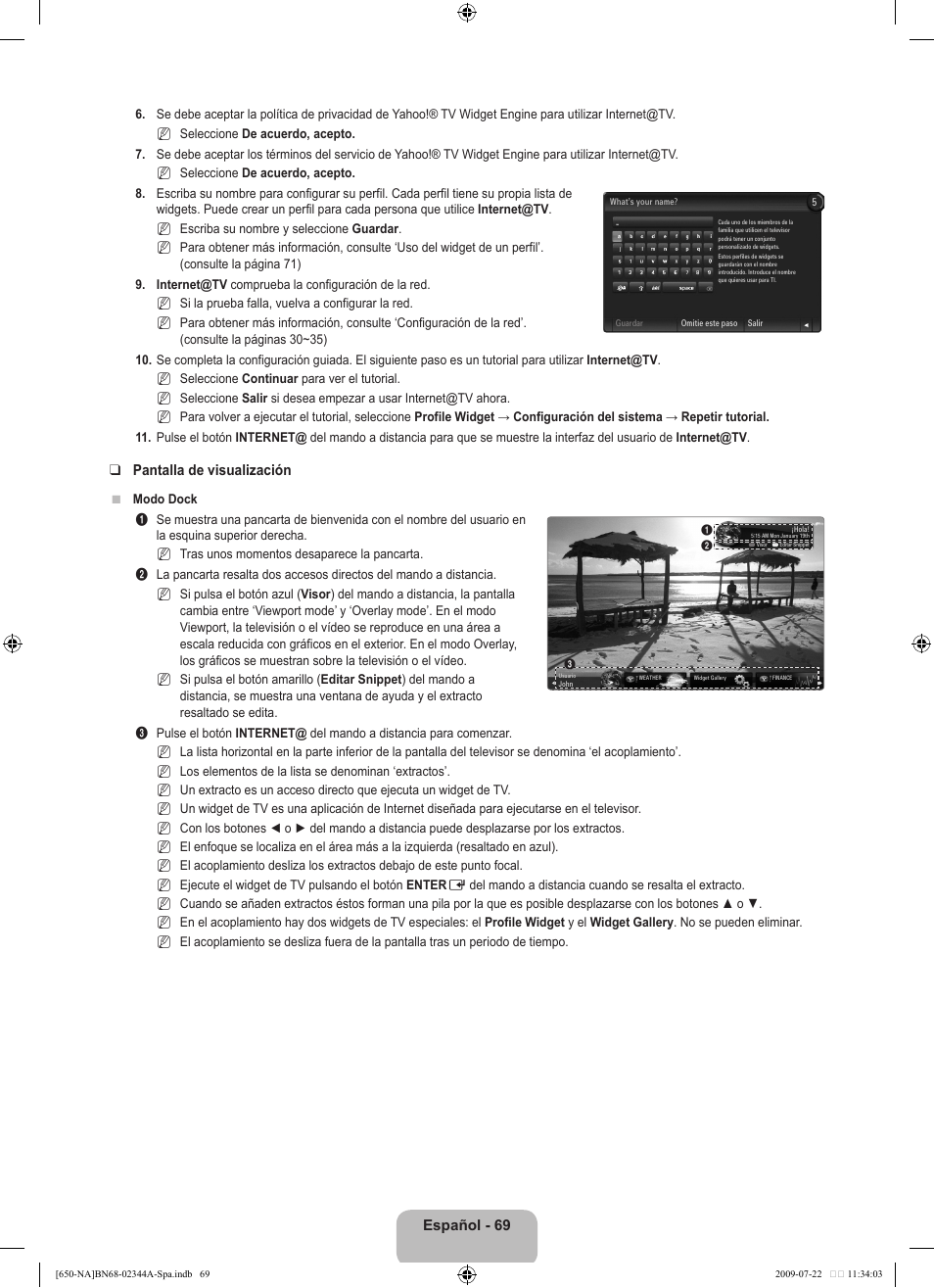 Español - 69, Pantalla de visualización | Samsung LN65B650X1FXZA User Manual | Page 175 / 286