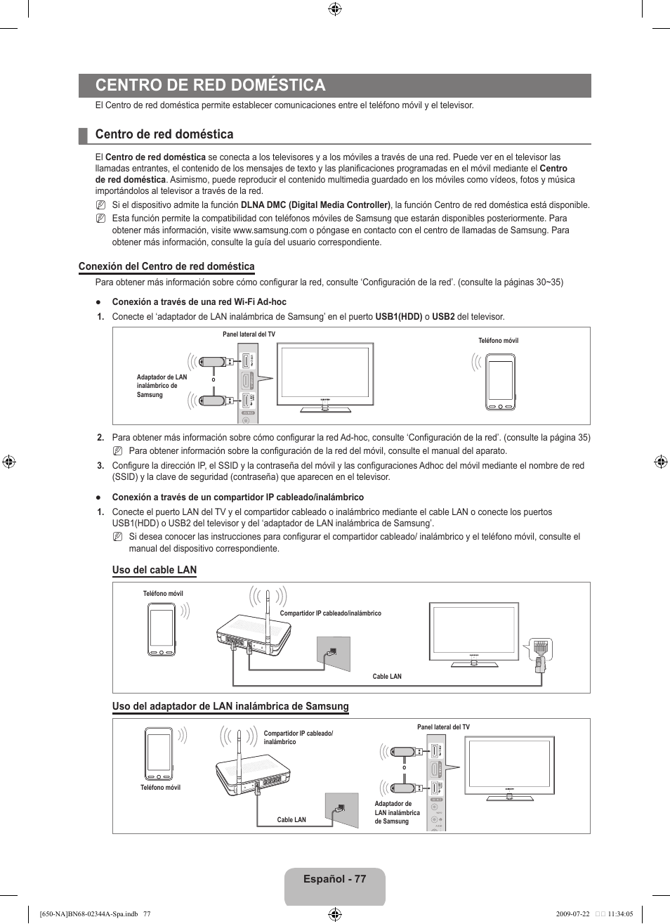 Centro de red doméstica | Samsung LN65B650X1FXZA User Manual | Page 183 / 286