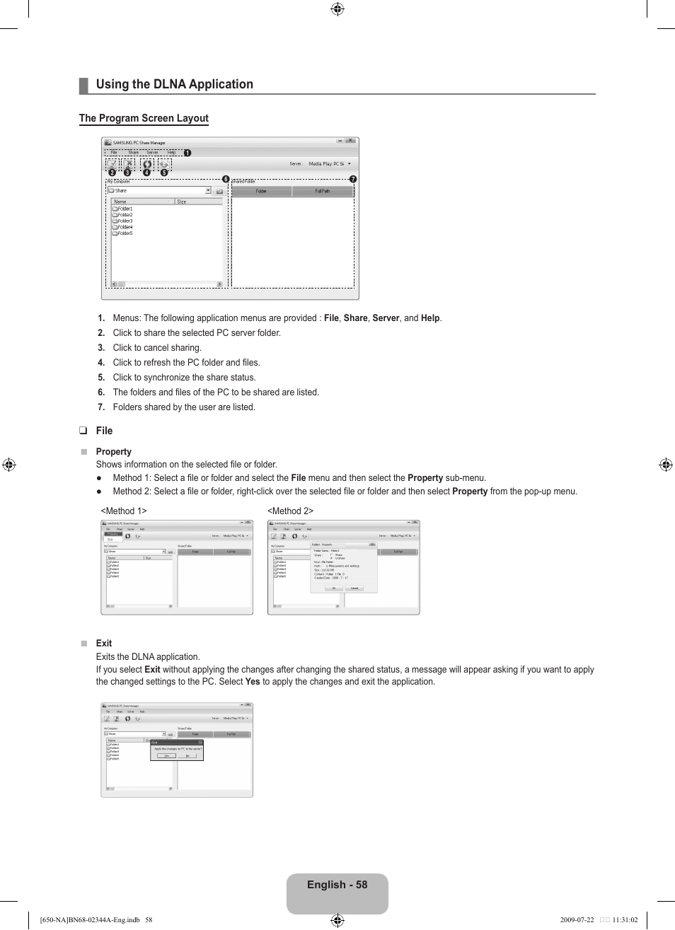 Using the dlna application | Samsung LN65B650X1FXZA User Manual | Page 60 / 286