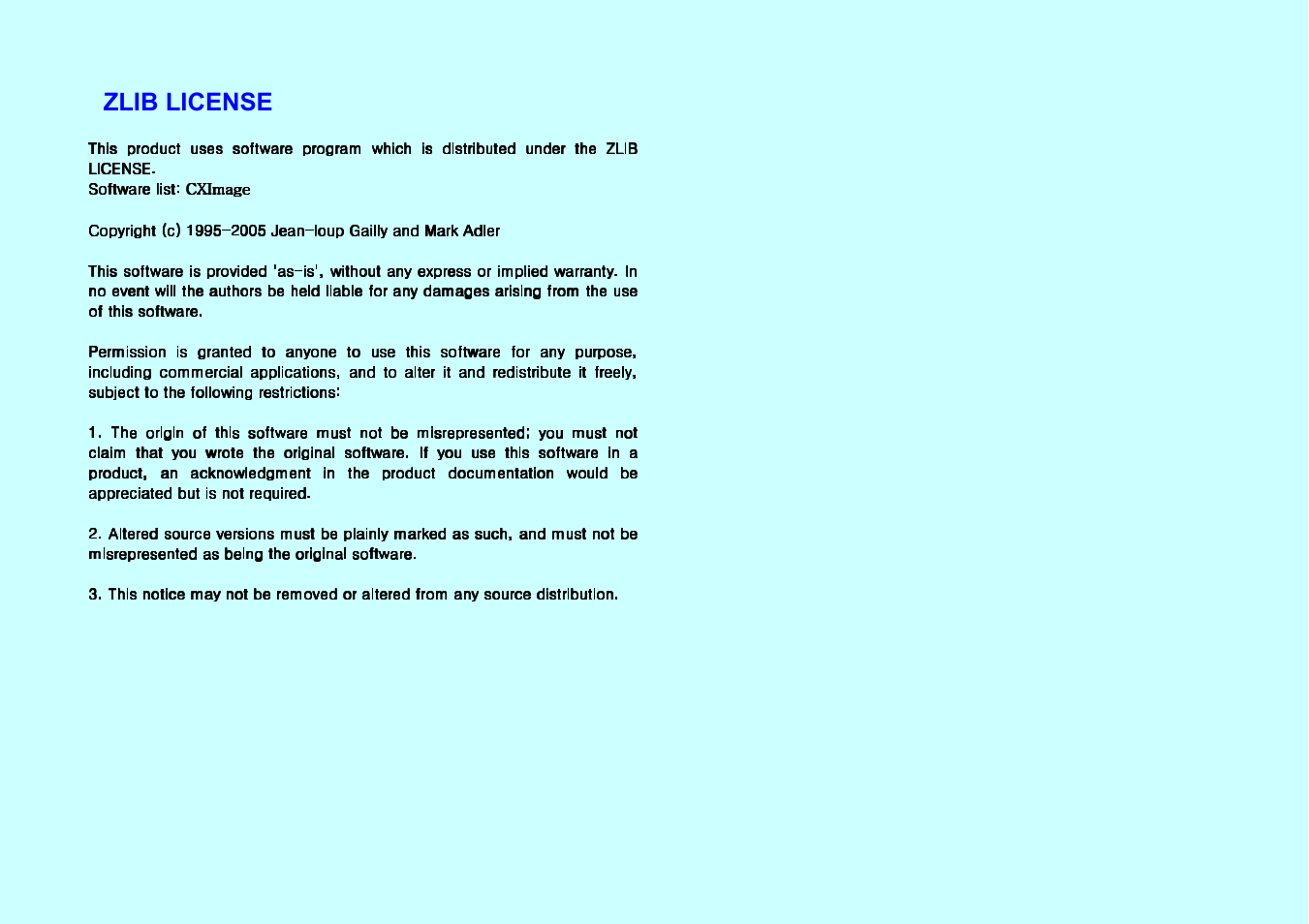Zlib license | Samsung HMX-T10ON-XAA User Manual | Page 8 / 8
