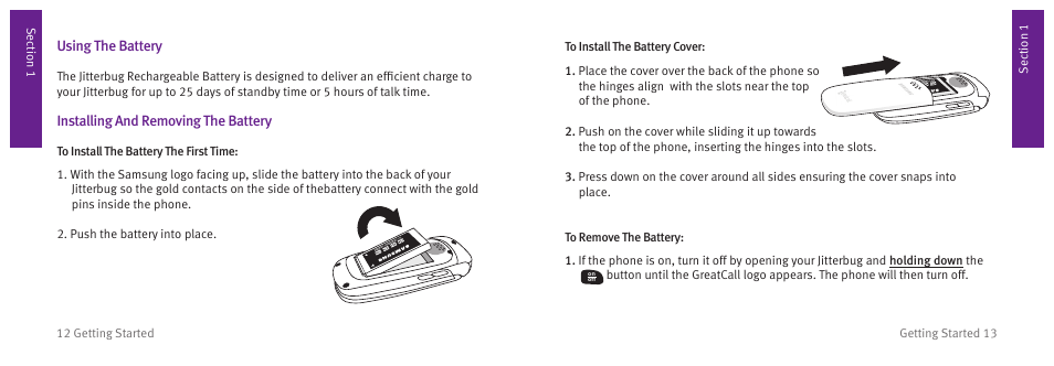 Using the battery, Installing and removing the battery | Samsung SCH-R220ZSADYN User Manual | Page 12 / 122