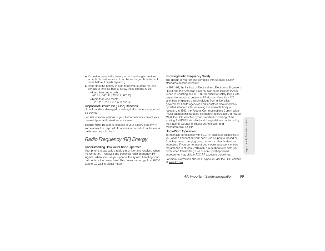 Radio frequency (rf) energy | Samsung SPH-M360ZKASPR User Manual | Page 109 / 124