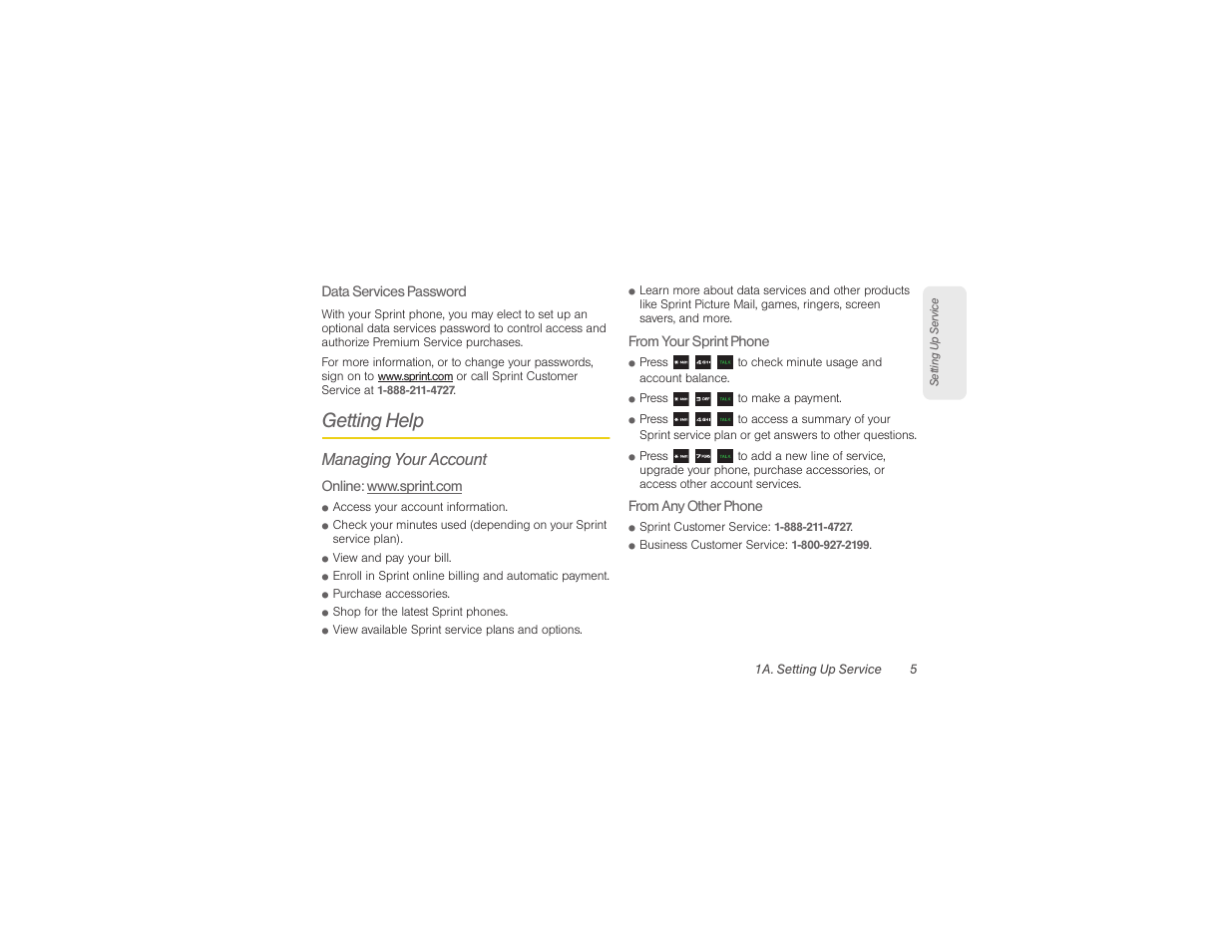 Getting help, Managing your account | Samsung SPH-M360ZKASPR User Manual | Page 15 / 124