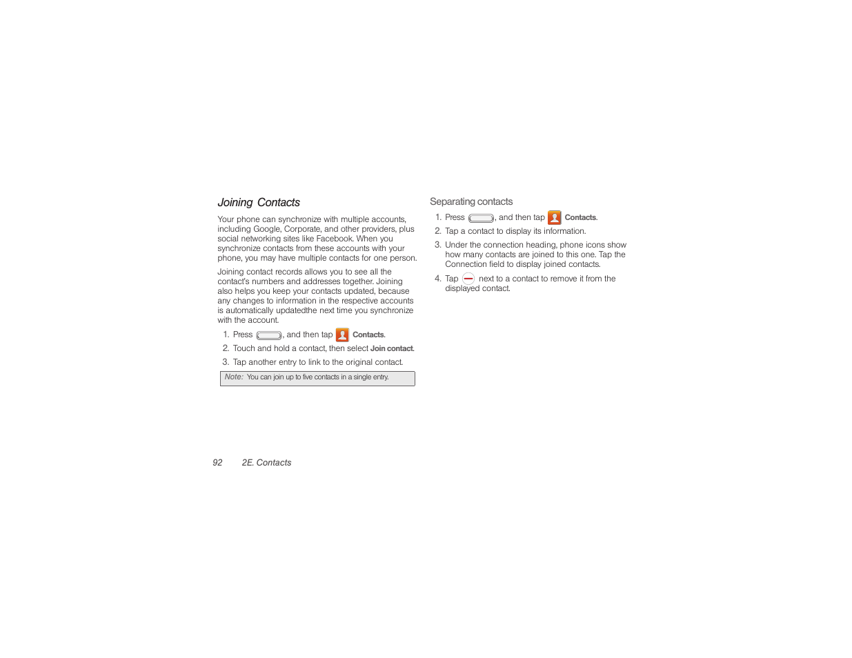 Joining contacts | Samsung SPH-M840UWABST User Manual | Page 101 / 193
