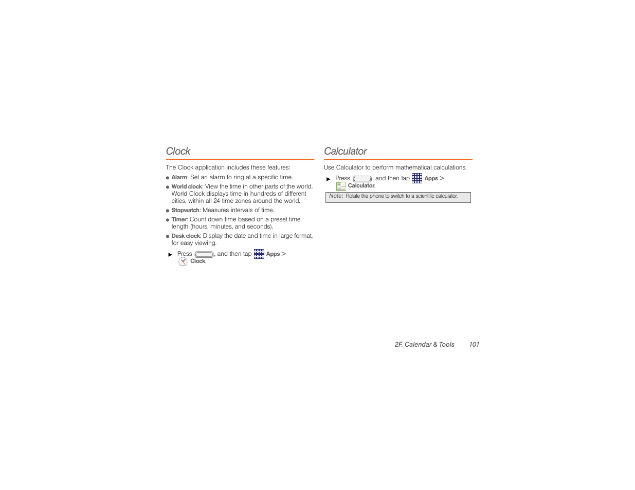 Clock, Calculator, Clock calculator | Samsung SPH-M840UWABST User Manual | Page 110 / 193