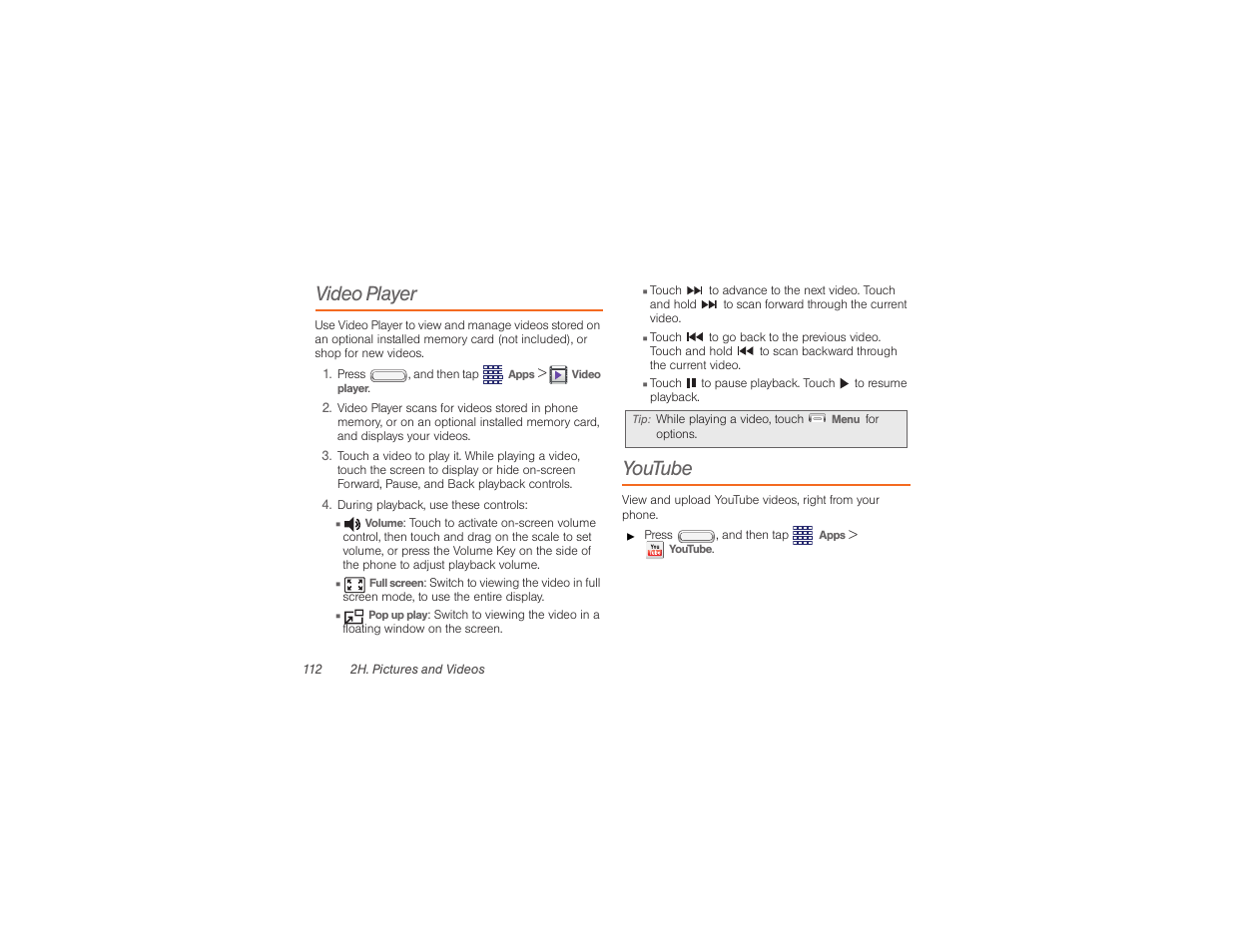 Video player, Youtube | Samsung SPH-M840UWABST User Manual | Page 121 / 193