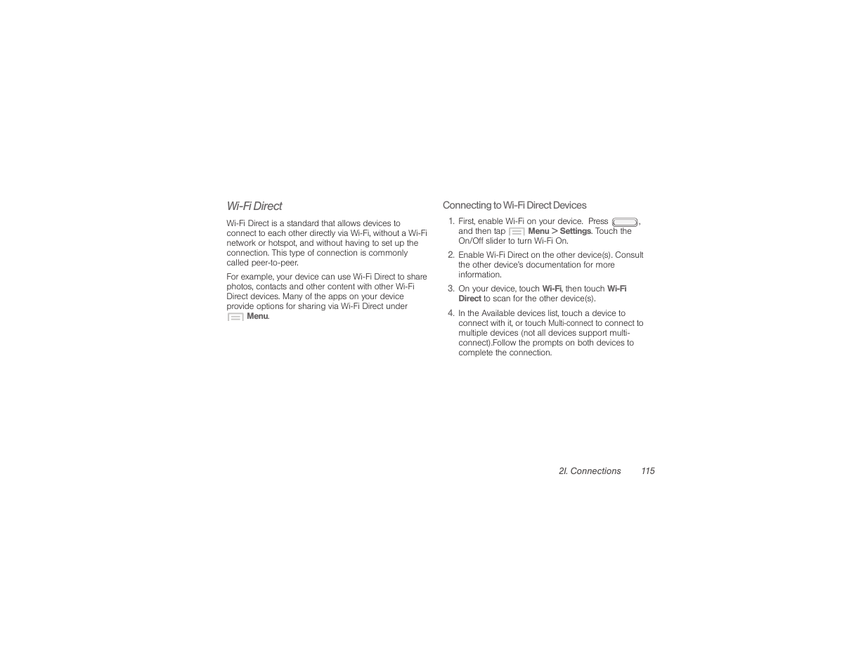 Wi-fi direct | Samsung SPH-M840UWABST User Manual | Page 124 / 193