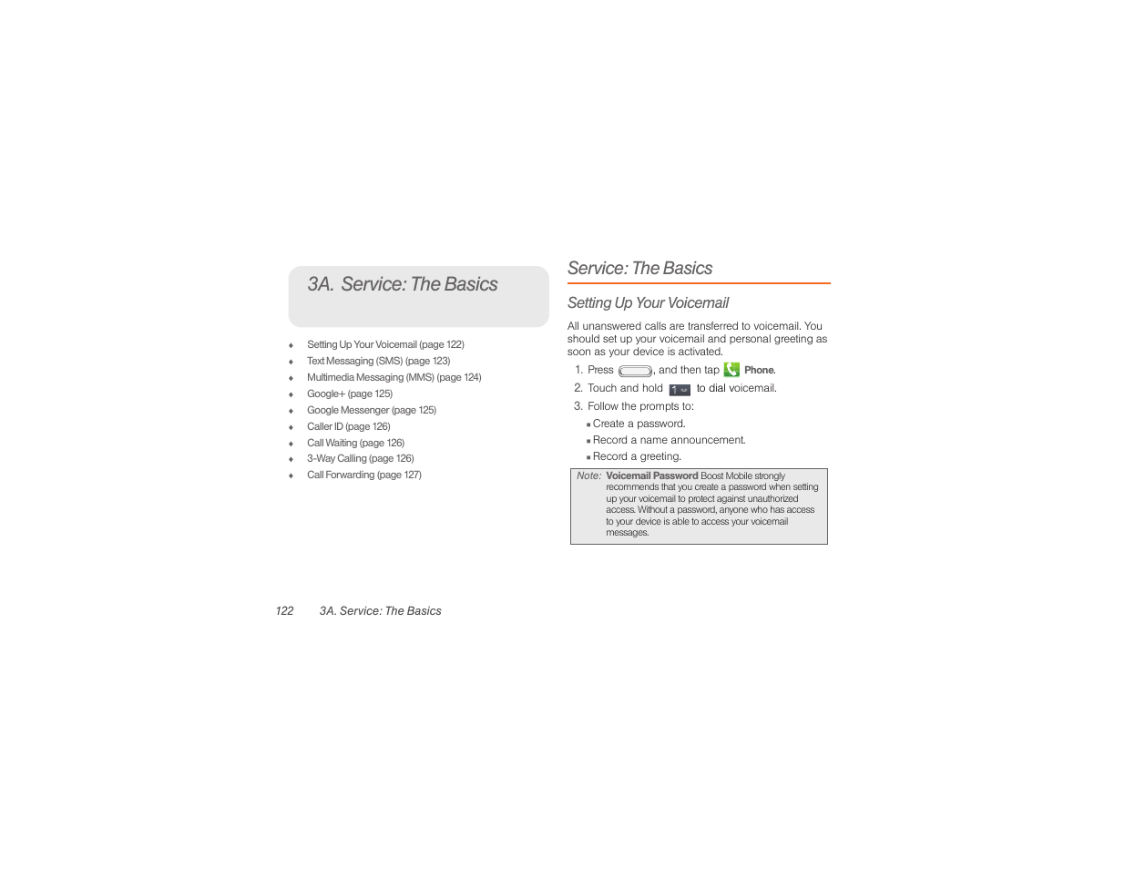 3a. service: the basics, Service: the basics, Setting up your voicemail | Samsung SPH-M840UWABST User Manual | Page 131 / 193