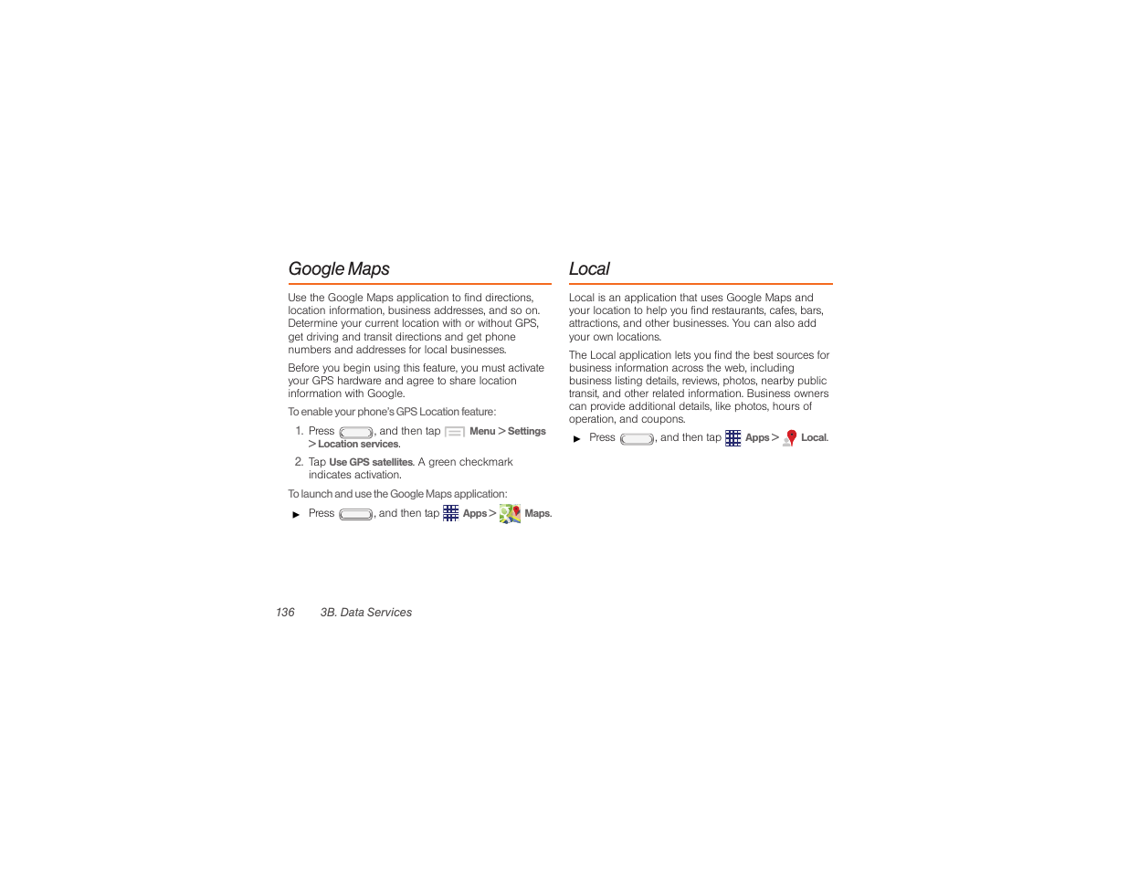 Google maps, Local, Google maps local | Samsung SPH-M840UWABST User Manual | Page 145 / 193