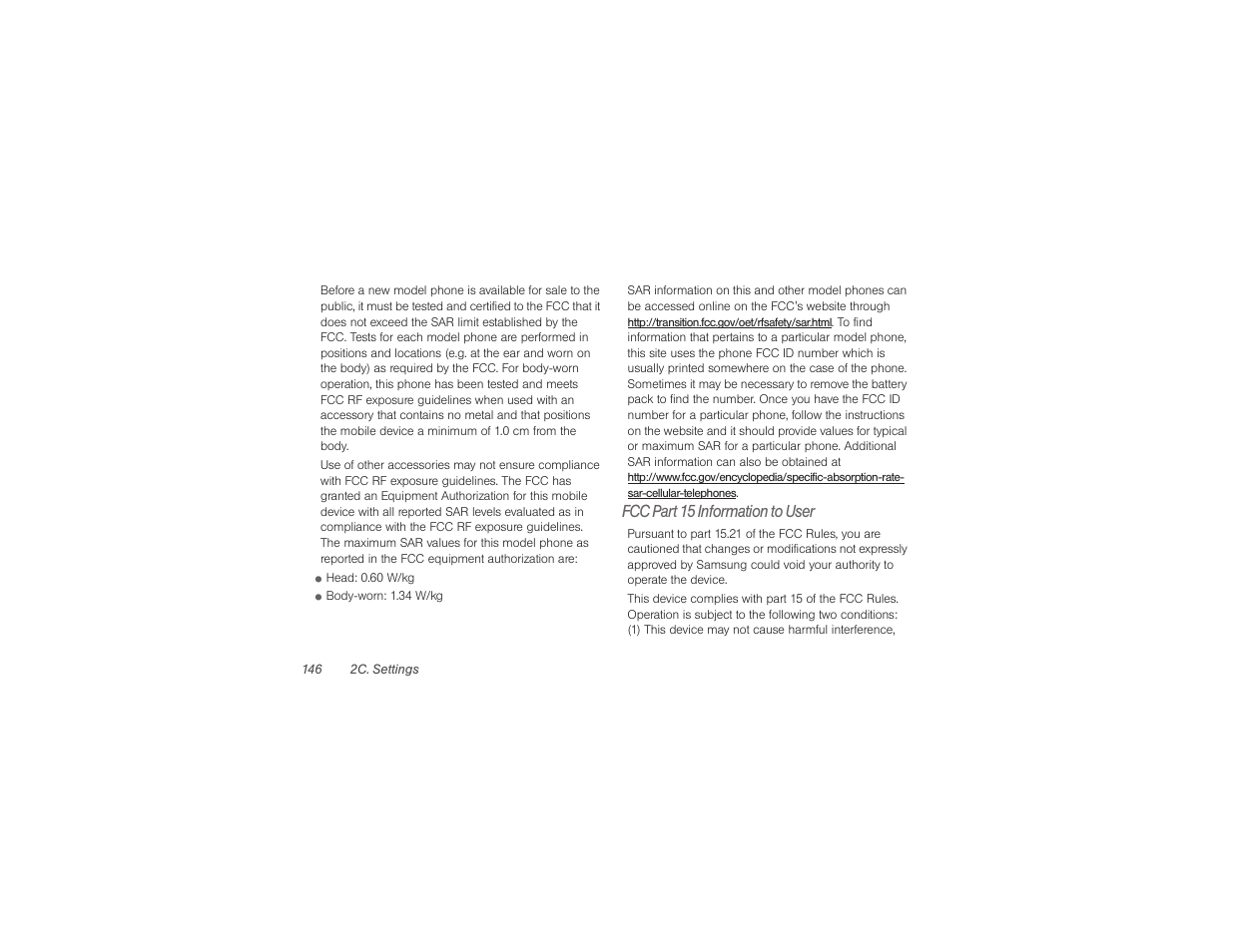 Fcc part 15 information to user | Samsung SPH-M840UWABST User Manual | Page 155 / 193