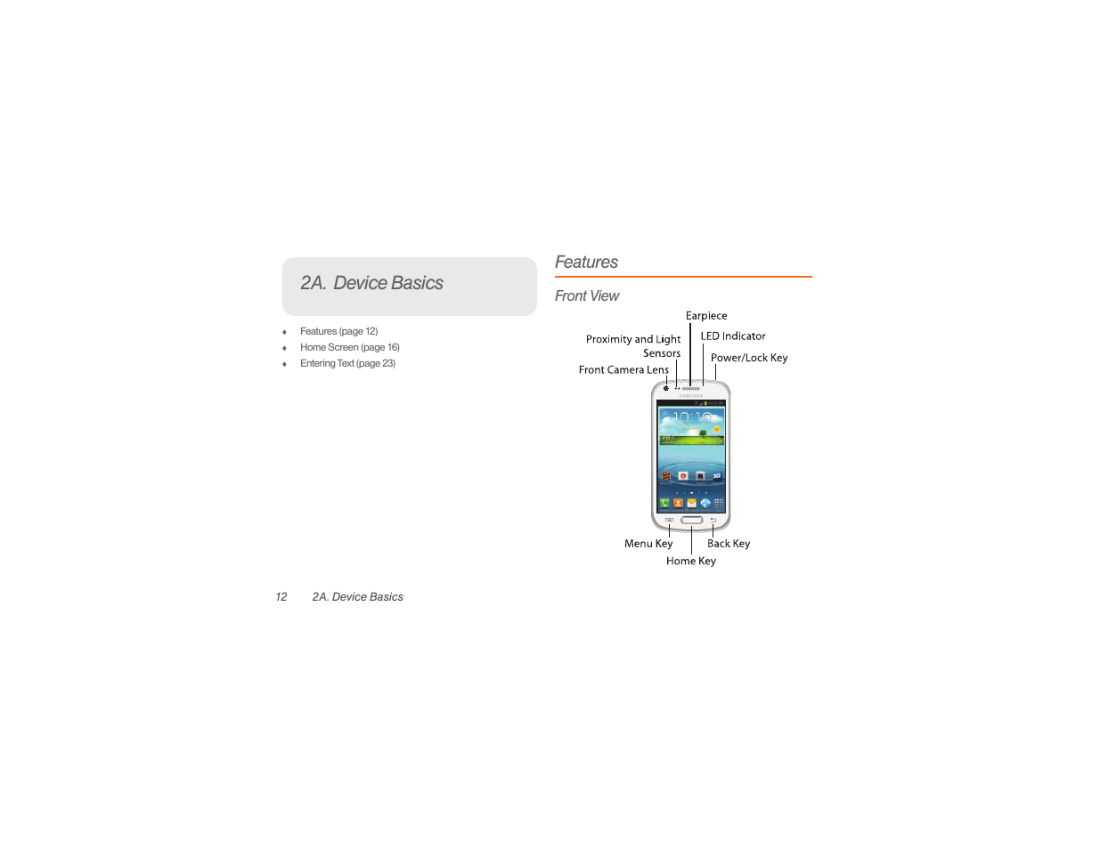 2a. device basics, Features | Samsung SPH-M840UWABST User Manual | Page 21 / 193