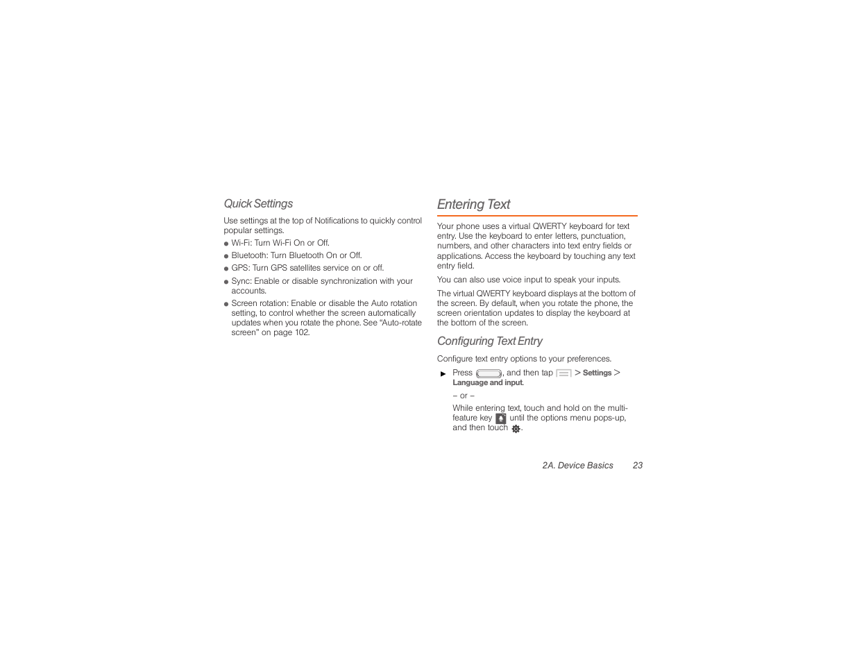 Entering text, Quick settings, Configuring text entry | Samsung SPH-M840UWABST User Manual | Page 32 / 193