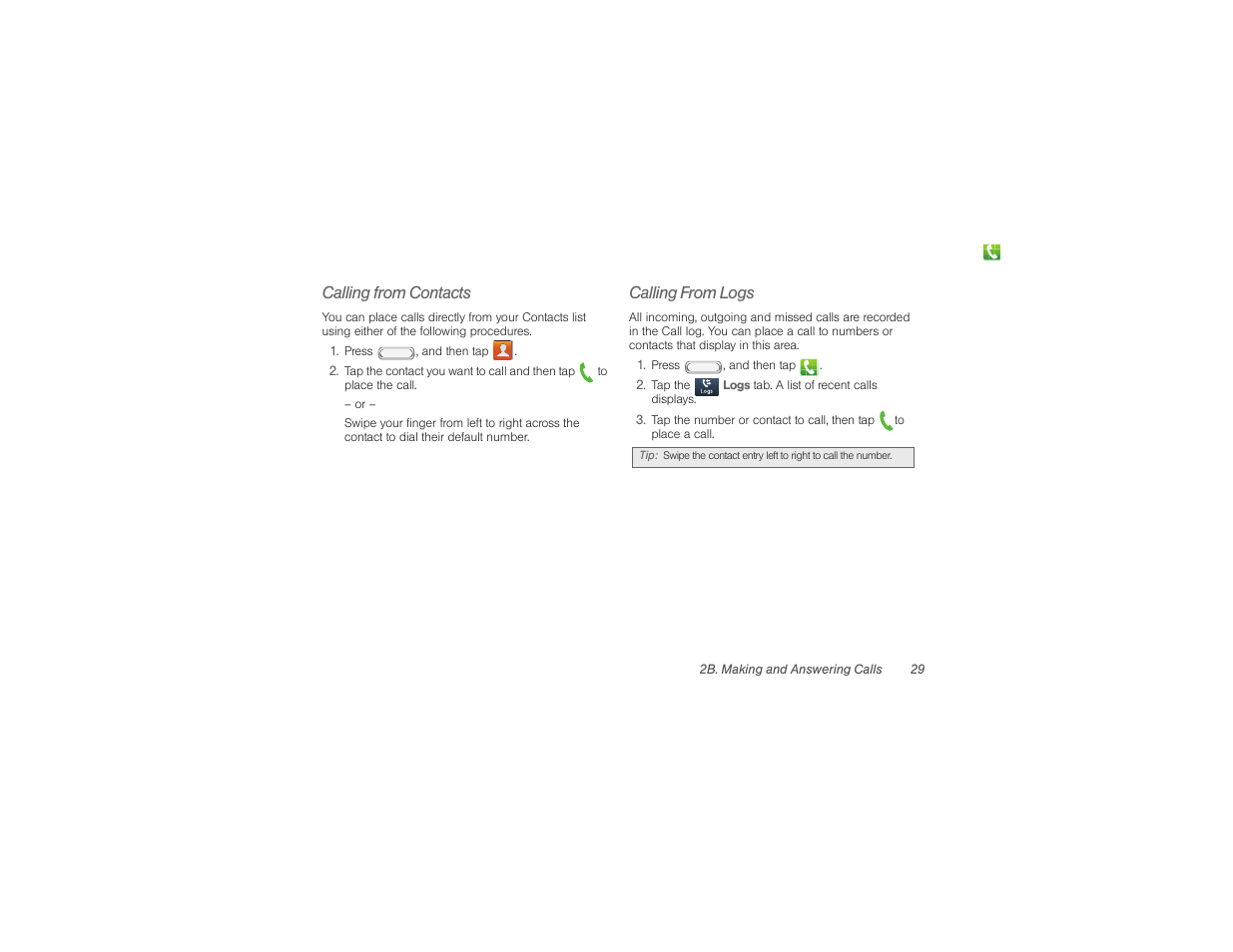 Calling from contacts, Calling from logs | Samsung SPH-M840UWABST User Manual | Page 38 / 193