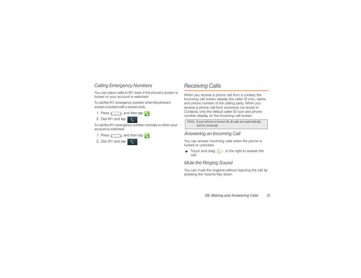 Receiving calls | Samsung SPH-M840UWABST User Manual | Page 40 / 193