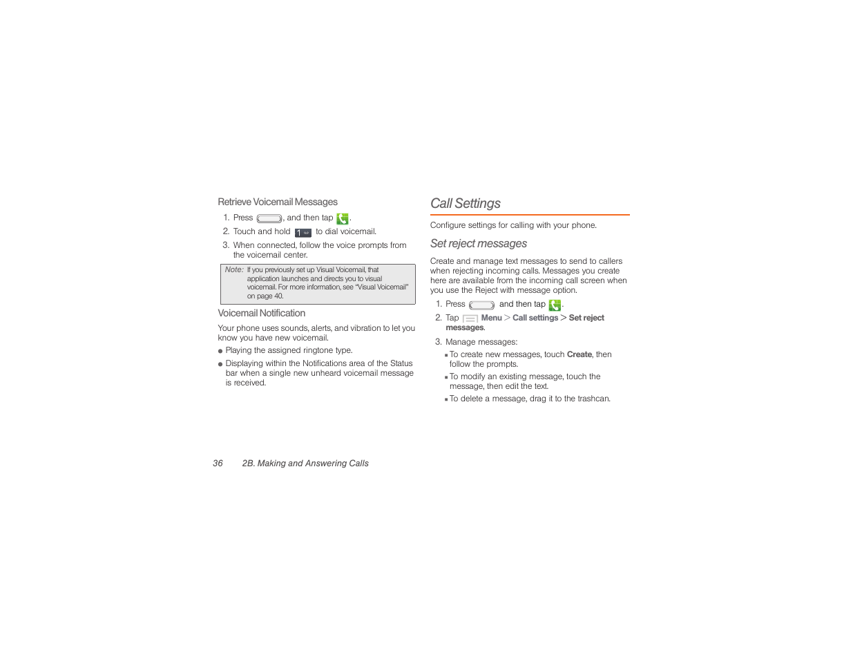 Call settings, Set reject messages | Samsung SPH-M840UWABST User Manual | Page 45 / 193