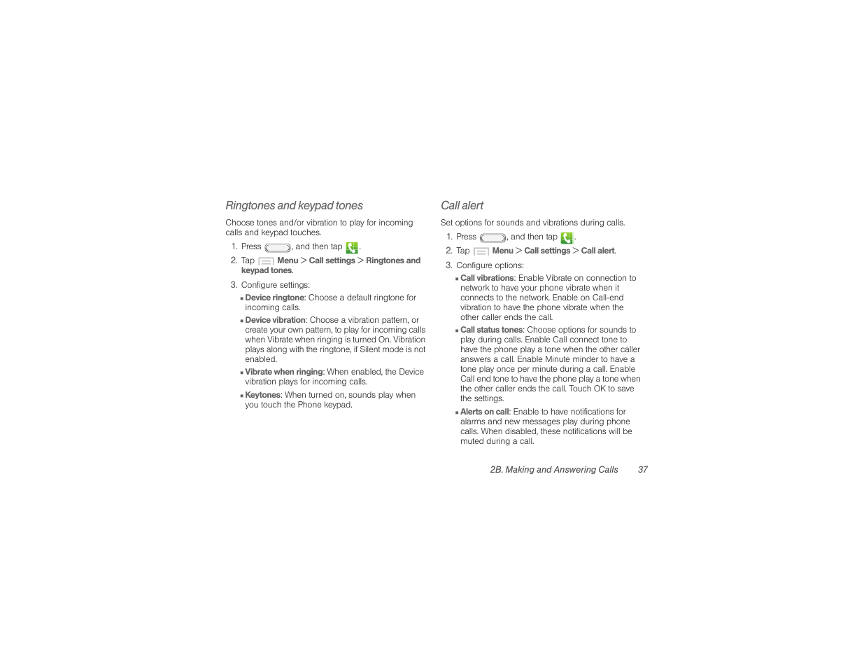 Ringtones and keypad tones, Call alert | Samsung SPH-M840UWABST User Manual | Page 46 / 193