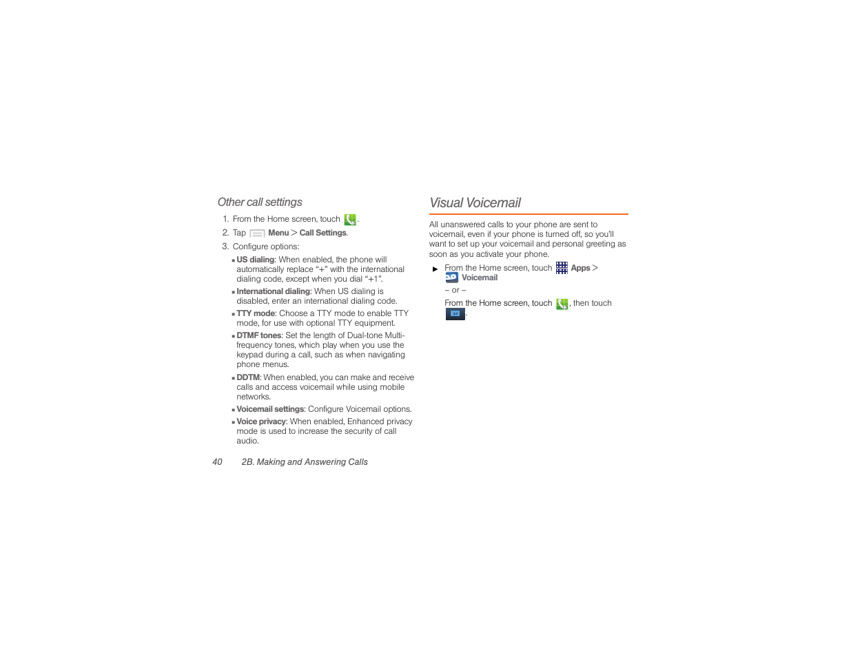 Visual voicemail, Other call settings | Samsung SPH-M840UWABST User Manual | Page 49 / 193