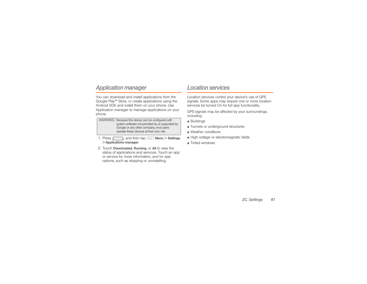 Application manager, Location services | Samsung SPH-M840UWABST User Manual | Page 70 / 193