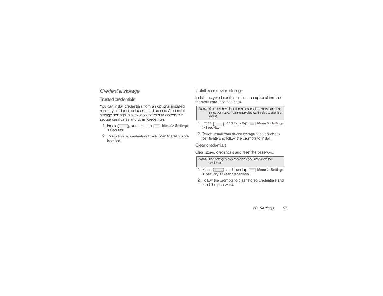 Credential storage | Samsung SPH-M840UWABST User Manual | Page 76 / 193