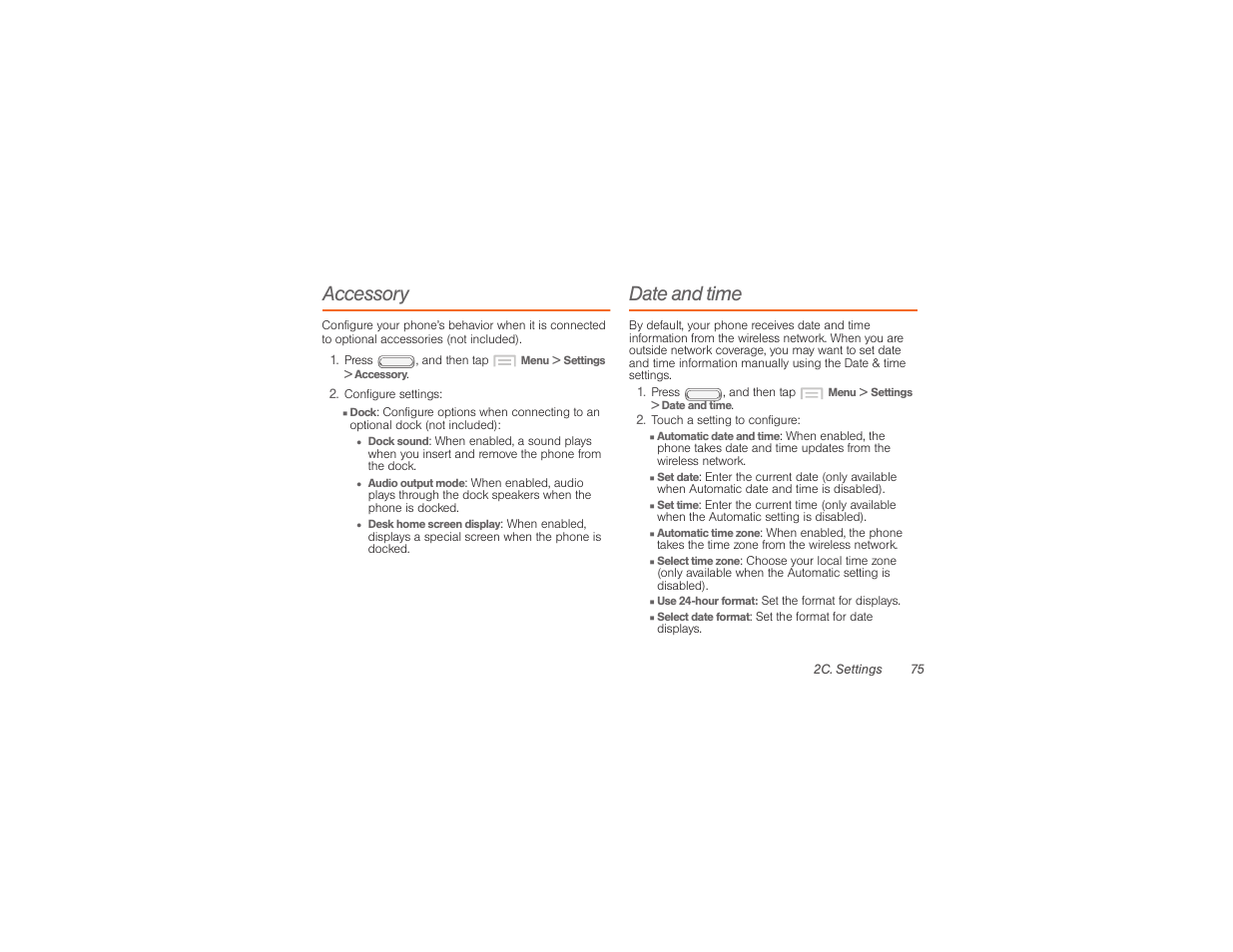 Accessory, Date and time | Samsung SPH-M840UWABST User Manual | Page 84 / 193