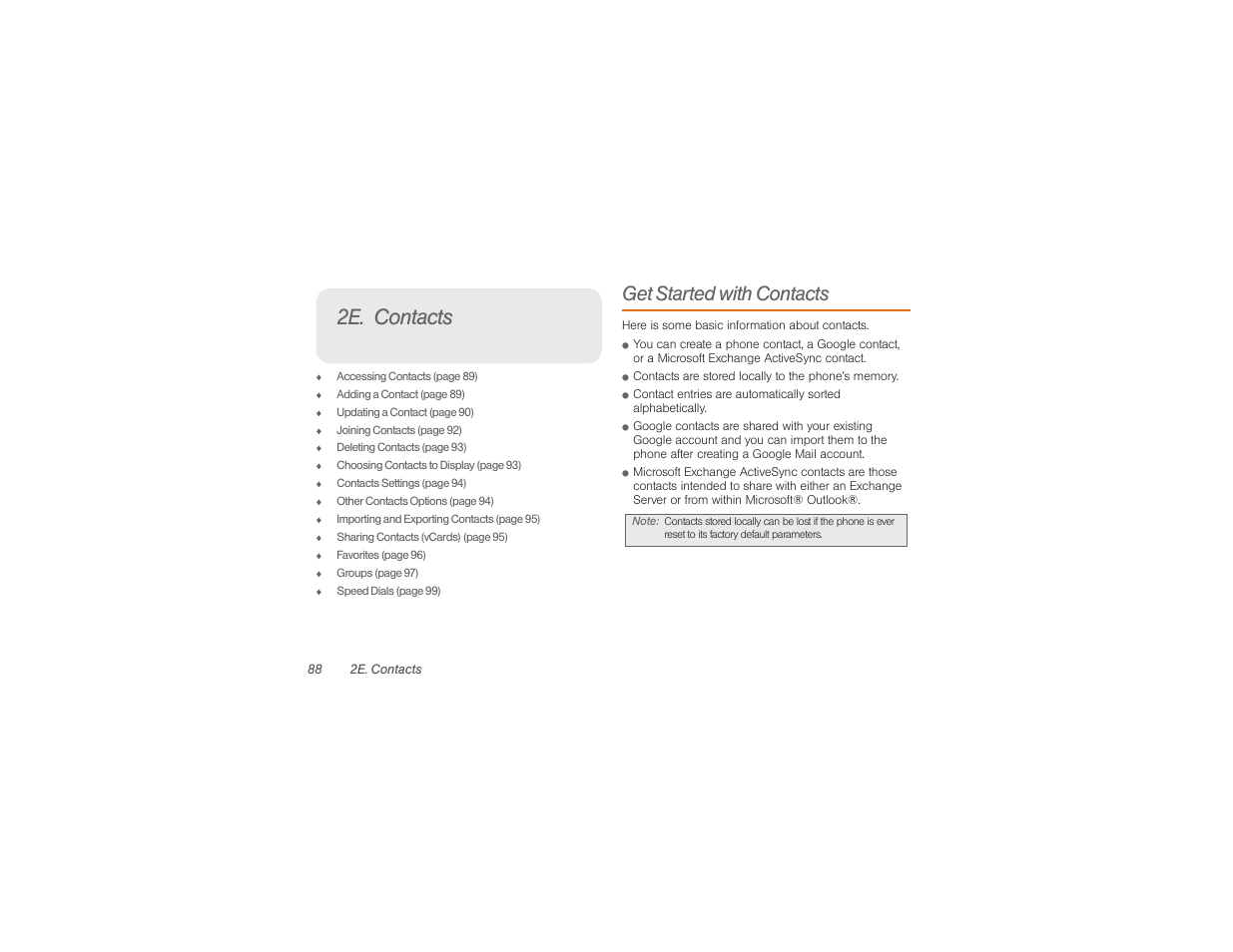 2e. contacts, Get started with contacts | Samsung SPH-M840UWABST User Manual | Page 97 / 193