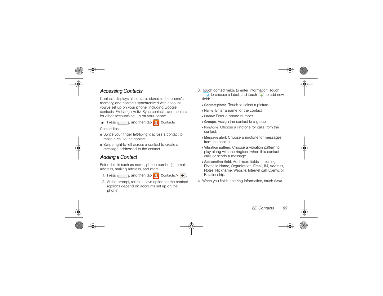 Accessing contacts, Adding a contact | Samsung SPH-M840UWABST User Manual | Page 98 / 193