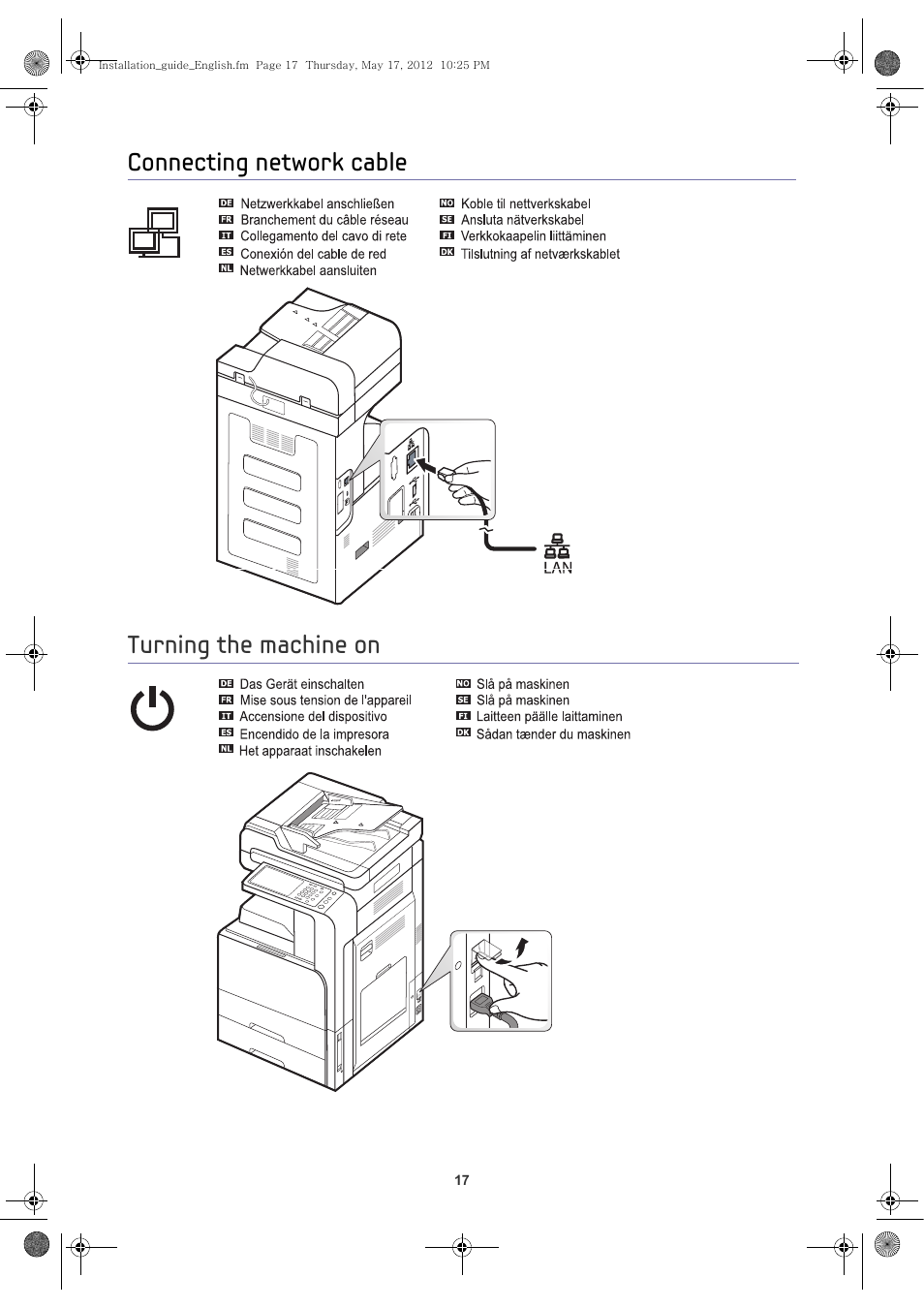 Connecting network cable, Turning the machine on, Connecting network cable turning the machine on | Samsung SCX-8128NA-XAA User Manual | Page 18 / 26