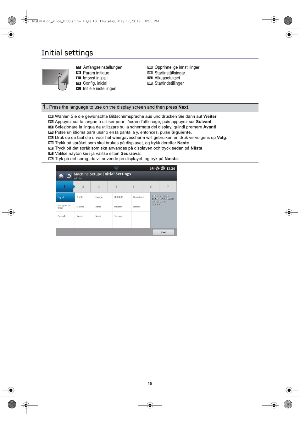 Initial settings | Samsung SCX-8128NA-XAA User Manual | Page 19 / 26