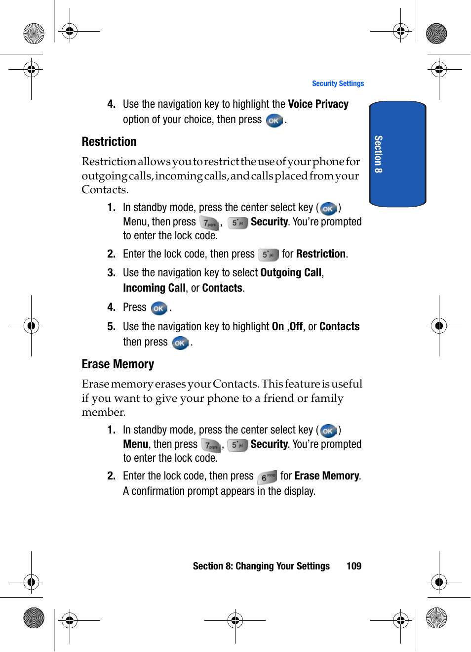 Restriction, Erase memory | Samsung SCH-A570ZSVXAR User Manual | Page 109 / 194