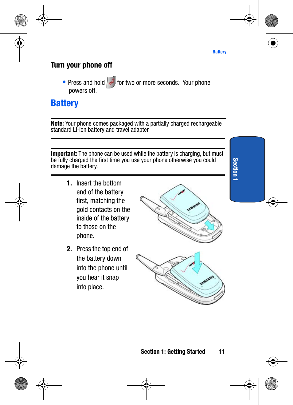 Turn your phone off, Battery | Samsung SCH-A570ZSVXAR User Manual | Page 11 / 194