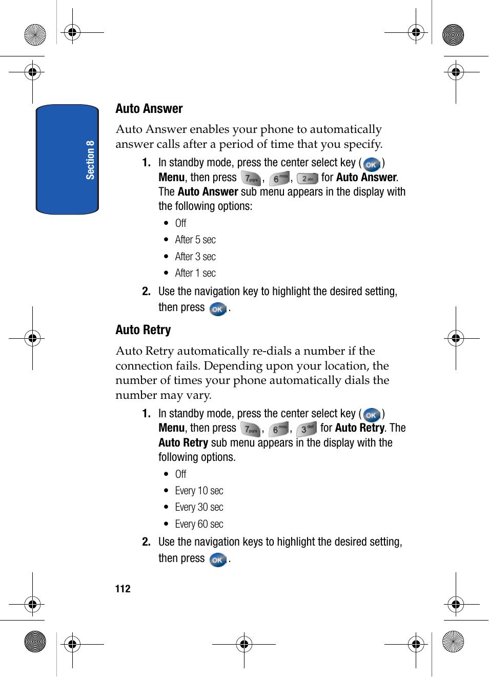 Auto answer, Auto retry | Samsung SCH-A570ZSVXAR User Manual | Page 112 / 194