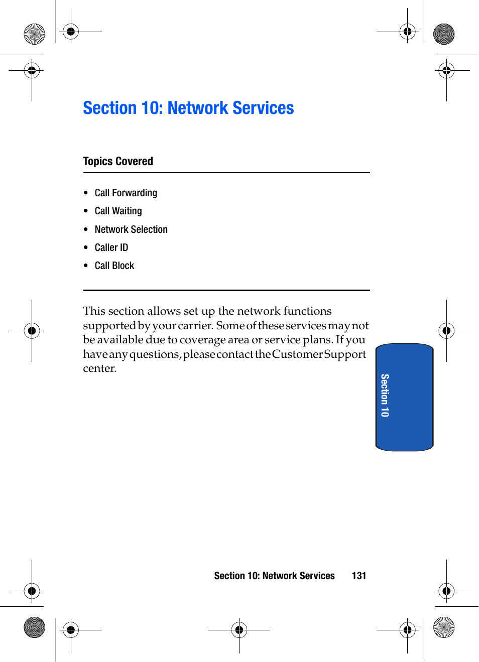 Section 10: network services, Topics covered | Samsung SCH-A570ZSVXAR User Manual | Page 131 / 194