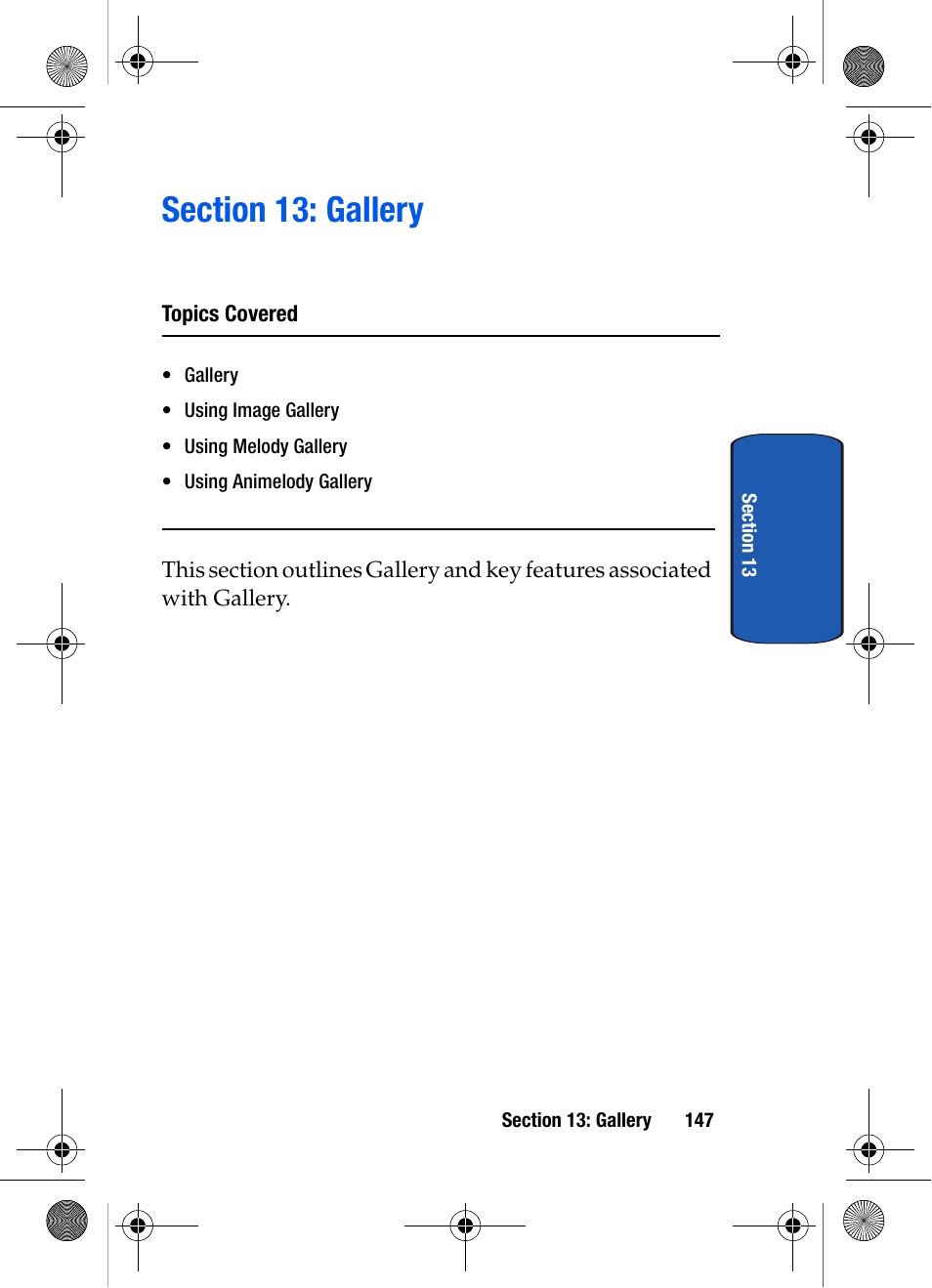 Section 13: gallery, Topics covered | Samsung SCH-A570ZSVXAR User Manual | Page 147 / 194