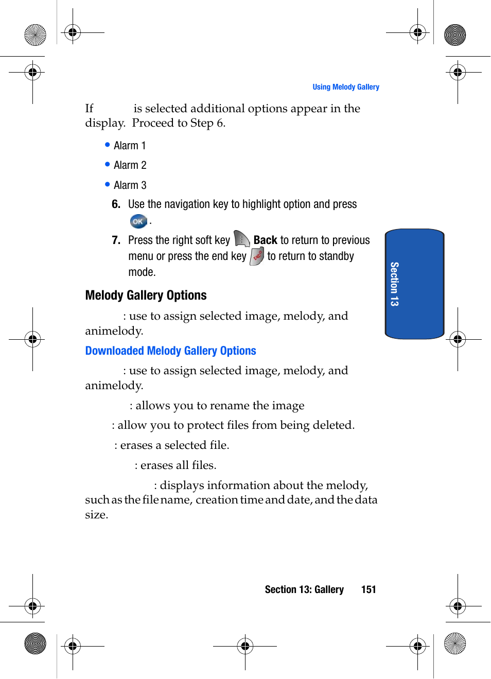 Melody gallery options, Downloaded melody gallery options | Samsung SCH-A570ZSVXAR User Manual | Page 151 / 194