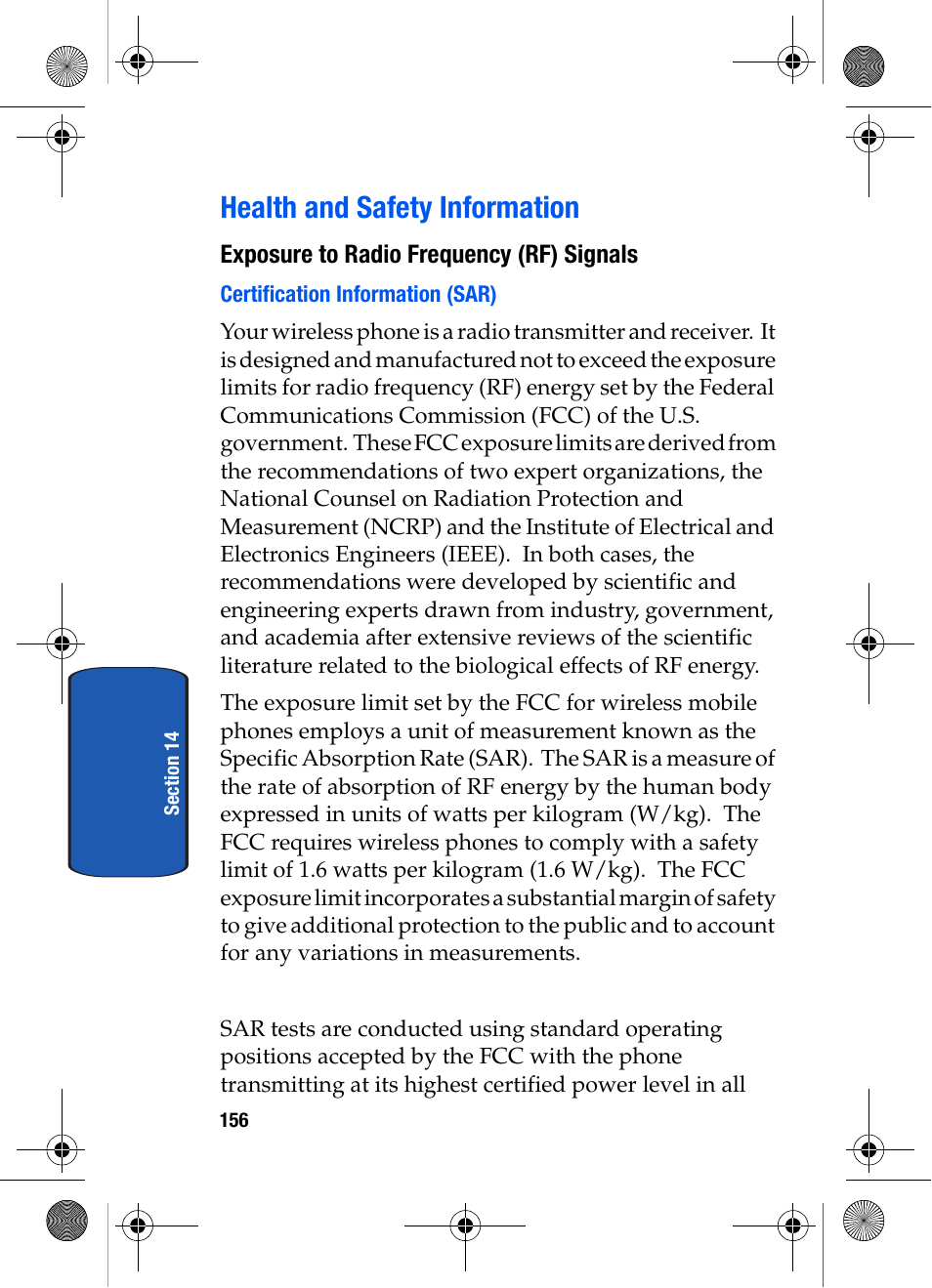 Health and safety information, Exposure to radio frequency (rf) signals, Certification information (sar) | Samsung SCH-A570ZSVXAR User Manual | Page 156 / 194