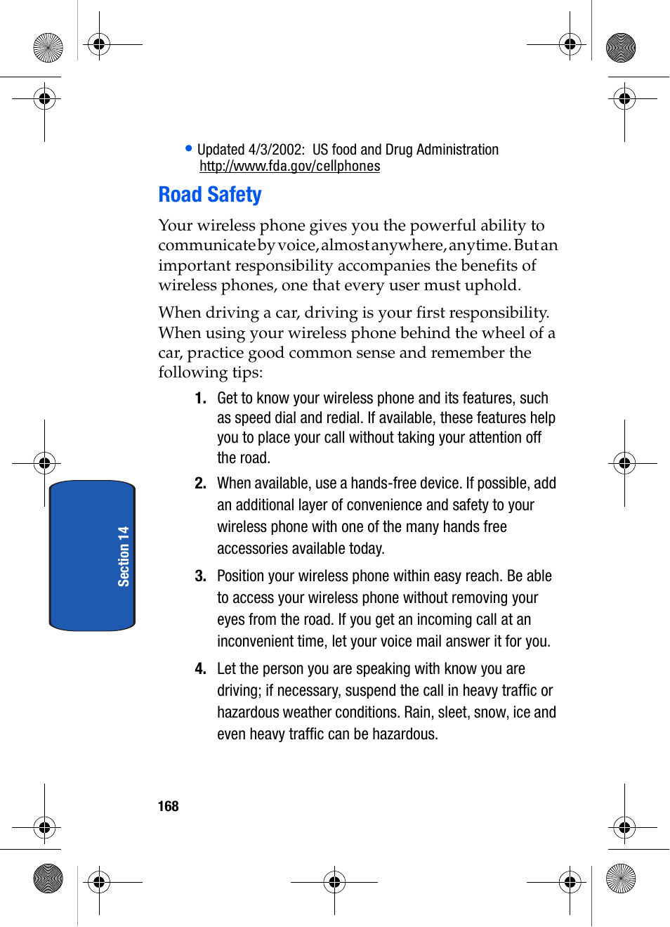 Road safety | Samsung SCH-A570ZSVXAR User Manual | Page 168 / 194