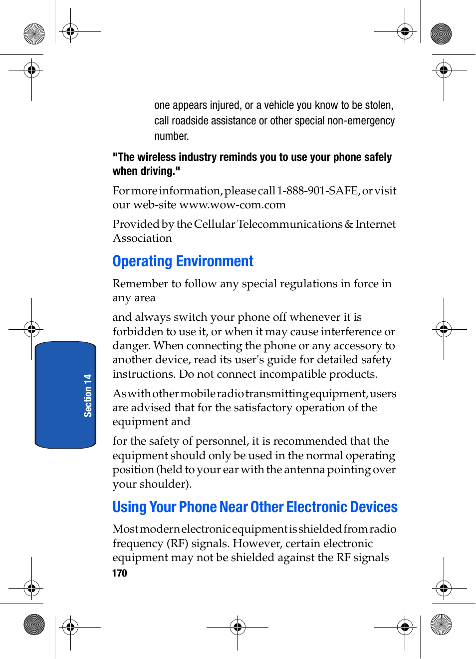 Operating environment, Using your phone near other electronic devices | Samsung SCH-A570ZSVXAR User Manual | Page 170 / 194