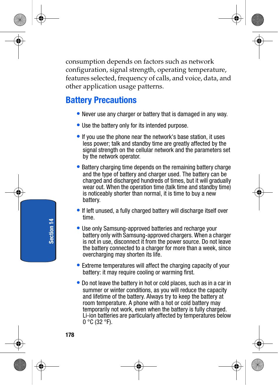 Battery precautions | Samsung SCH-A570ZSVXAR User Manual | Page 178 / 194