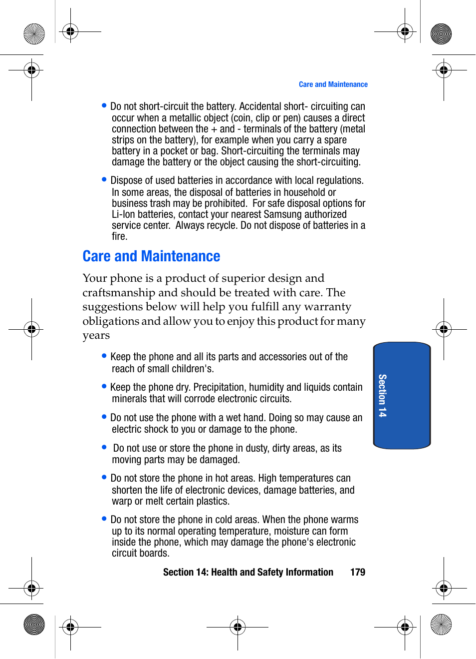 Care and maintenance | Samsung SCH-A570ZSVXAR User Manual | Page 179 / 194