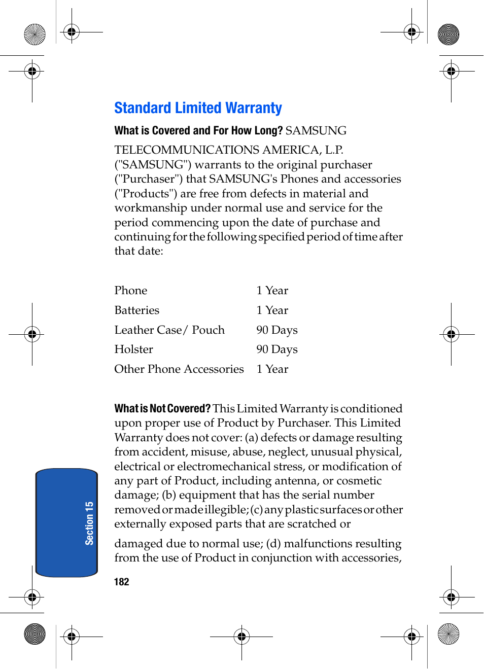 Standard limited warranty | Samsung SCH-A570ZSVXAR User Manual | Page 182 / 194