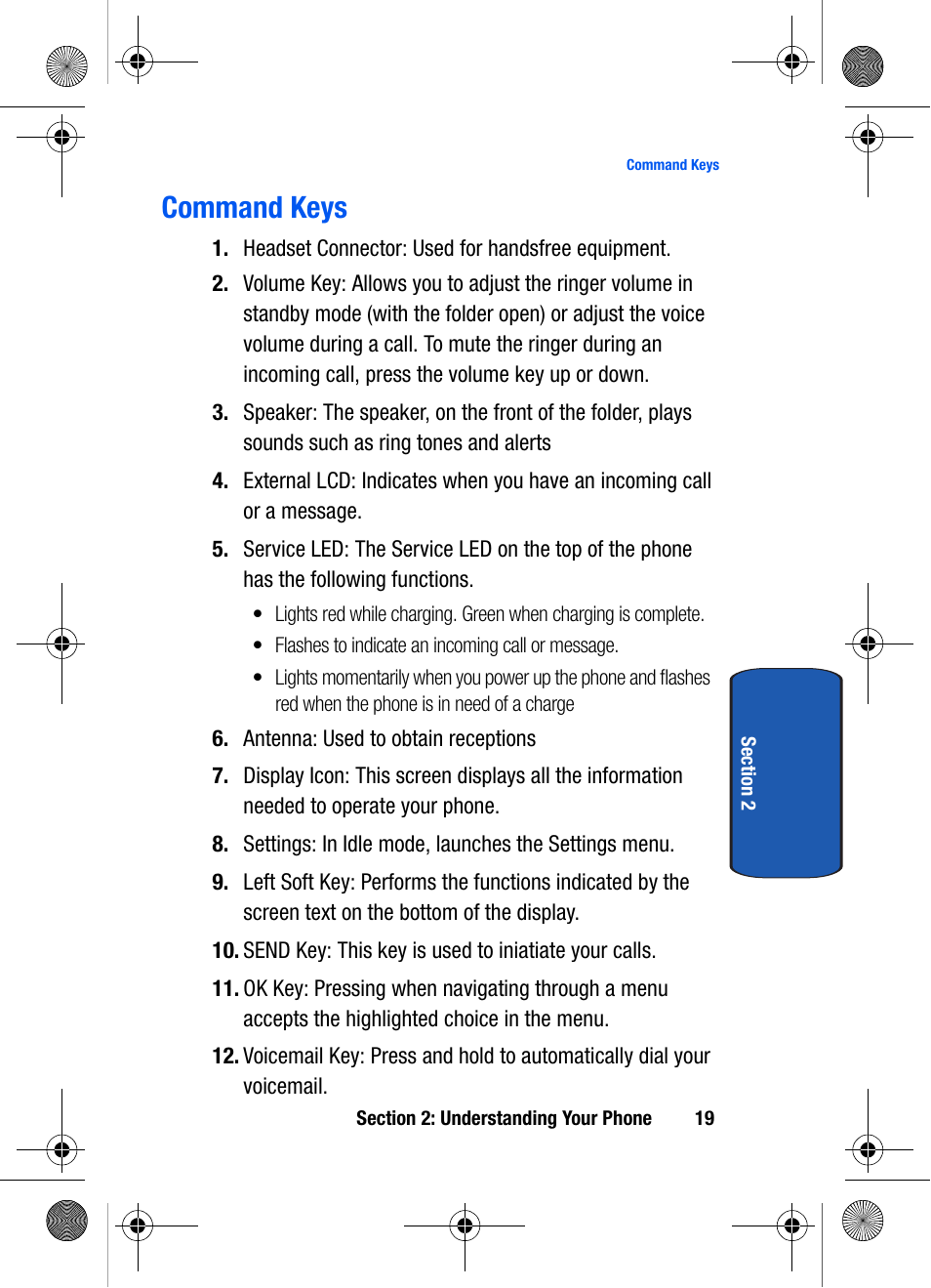 Command keys | Samsung SCH-A570ZSVXAR User Manual | Page 19 / 194