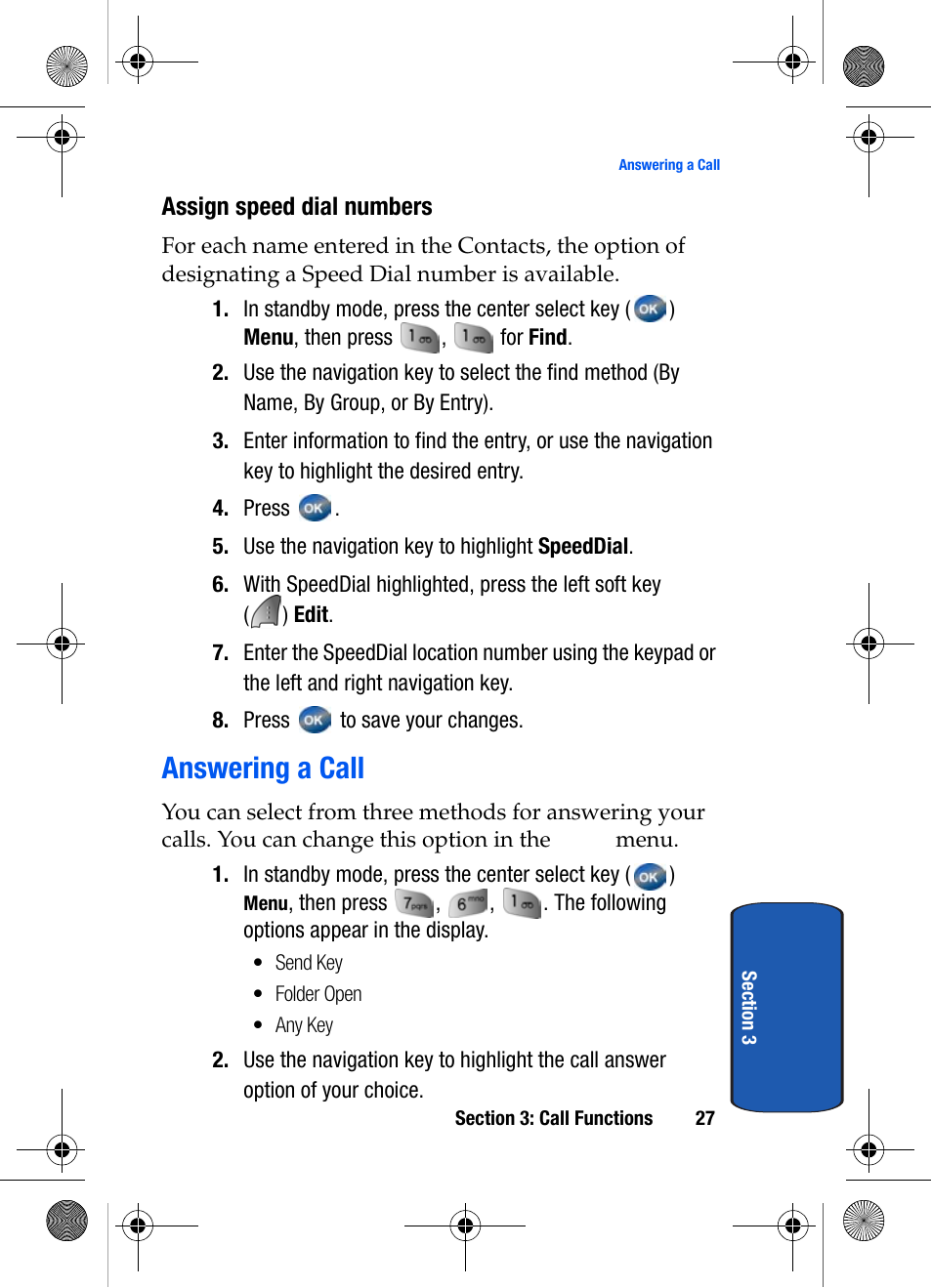 Assign speed dial numbers, Answering a call | Samsung SCH-A570ZSVXAR User Manual | Page 27 / 194