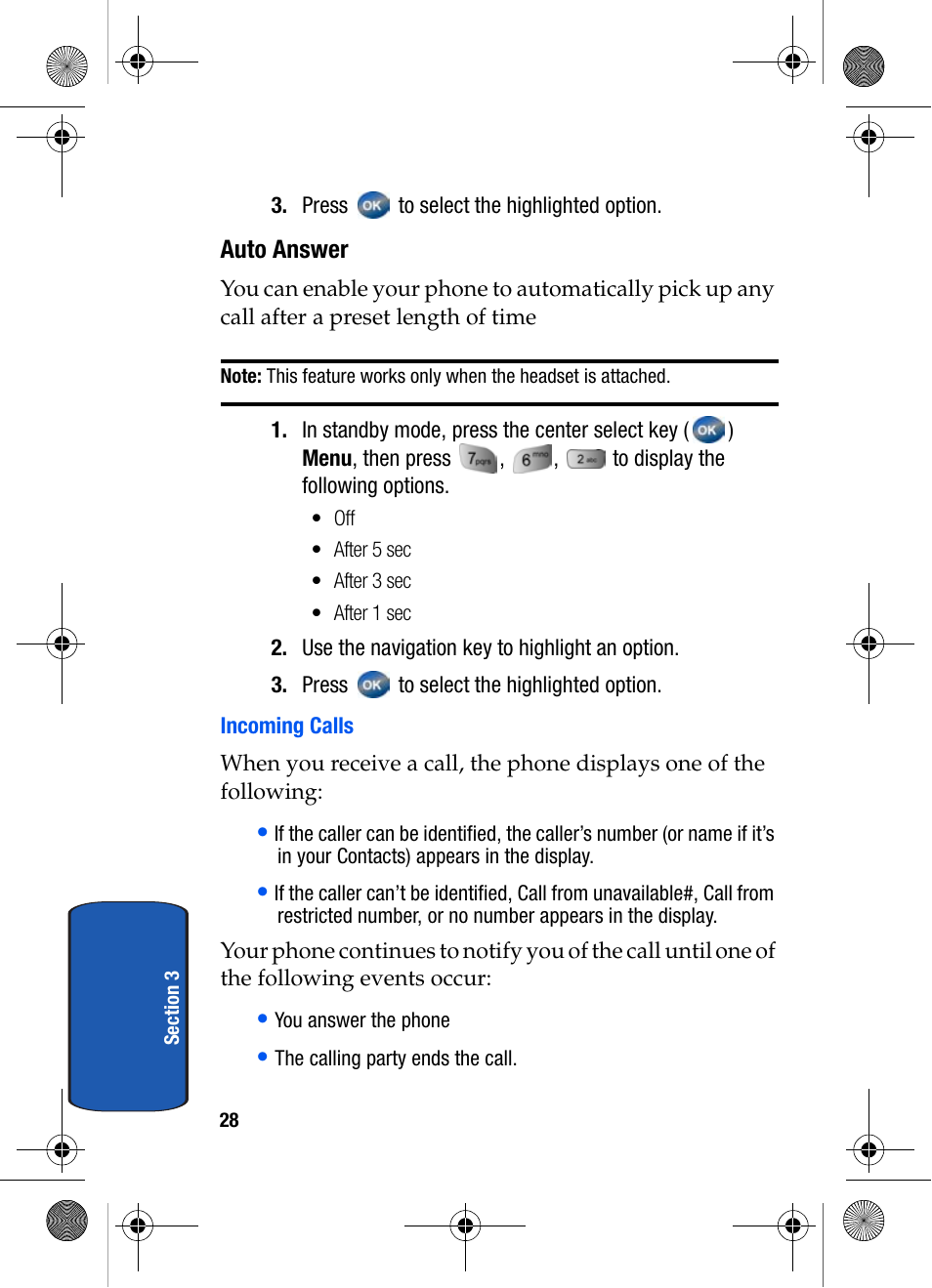 Auto answer, Incoming calls | Samsung SCH-A570ZSVXAR User Manual | Page 28 / 194