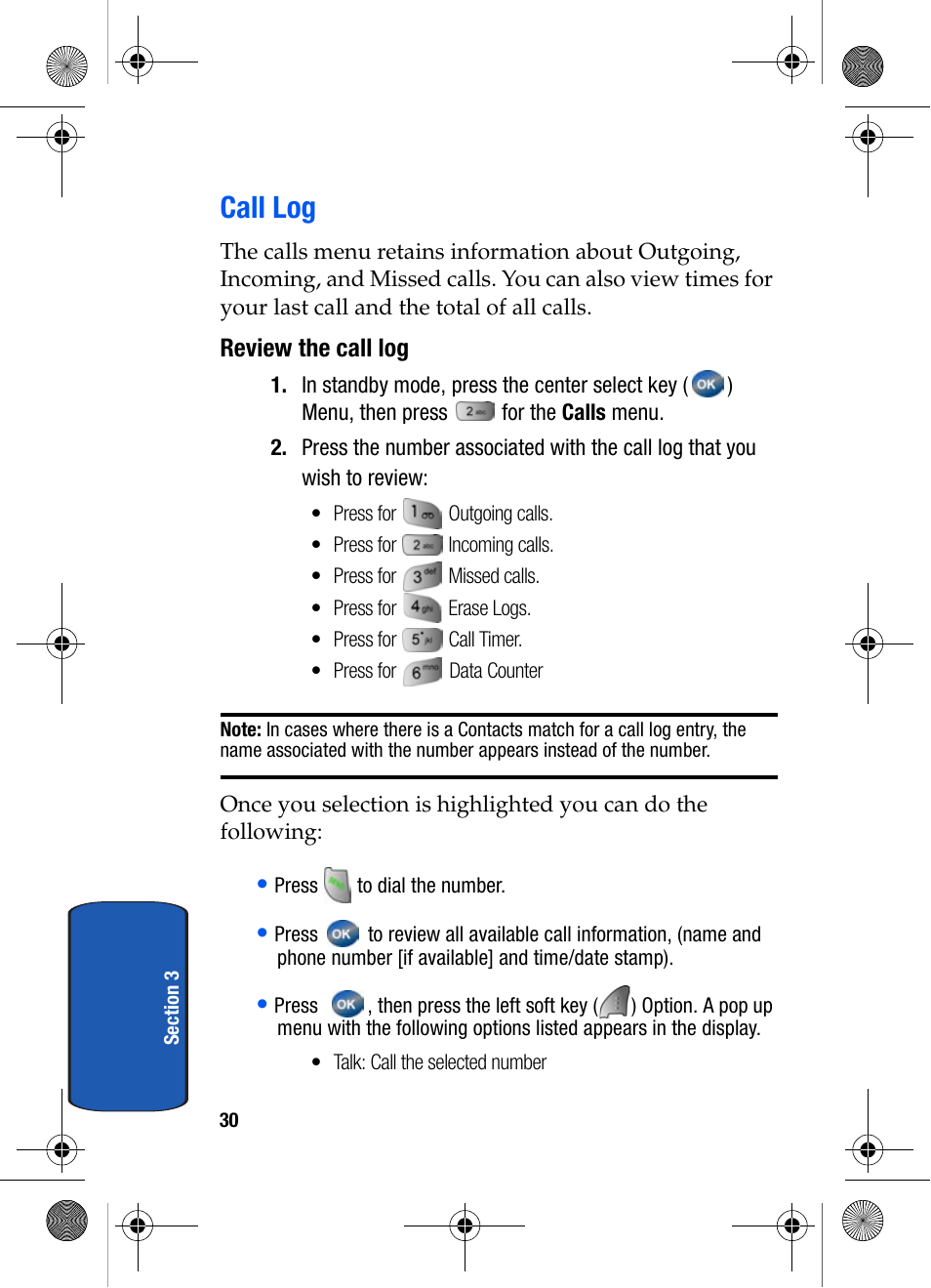Call log, Review the call log | Samsung SCH-A570ZSVXAR User Manual | Page 30 / 194